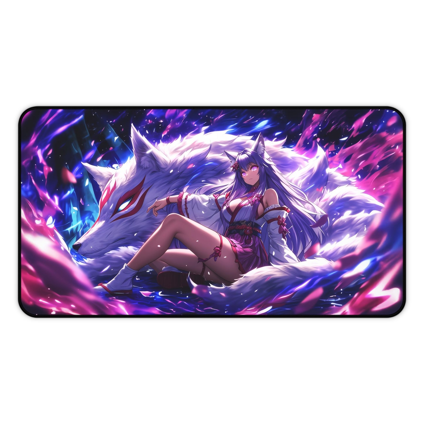 Anime Kitsune Fox Girl Mousepad, Spirit Wolf, Desk Mat, Extra Large Mousepad, Gaming Desk Mat, Desktop Accessory