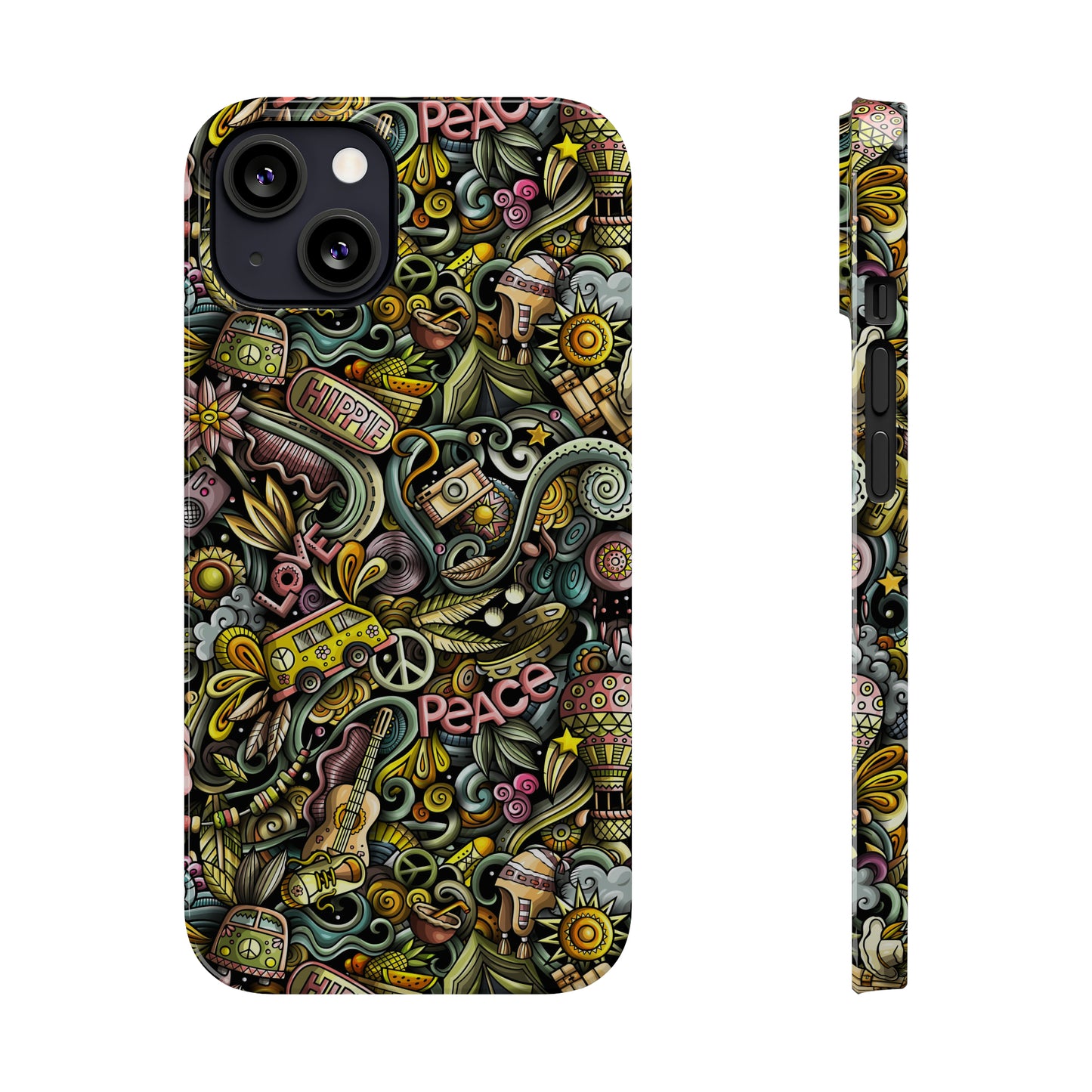 Peace, Love & VW Fun Cartoon Design Iphone 15-12 Slim Phone Case