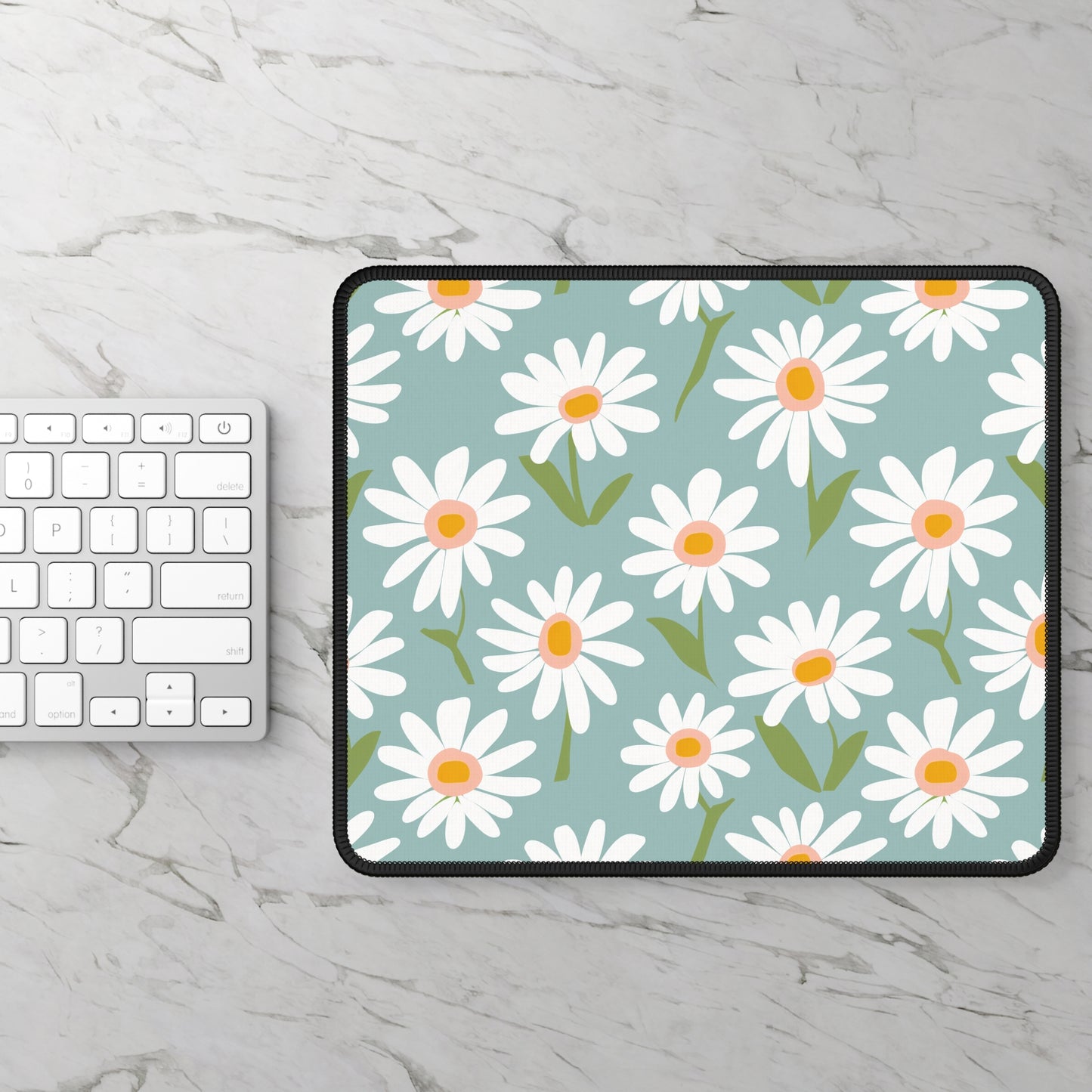 Cheerful Bright Daisy on Pastel Green Design Gaming Mouse Pad with Finished Edges