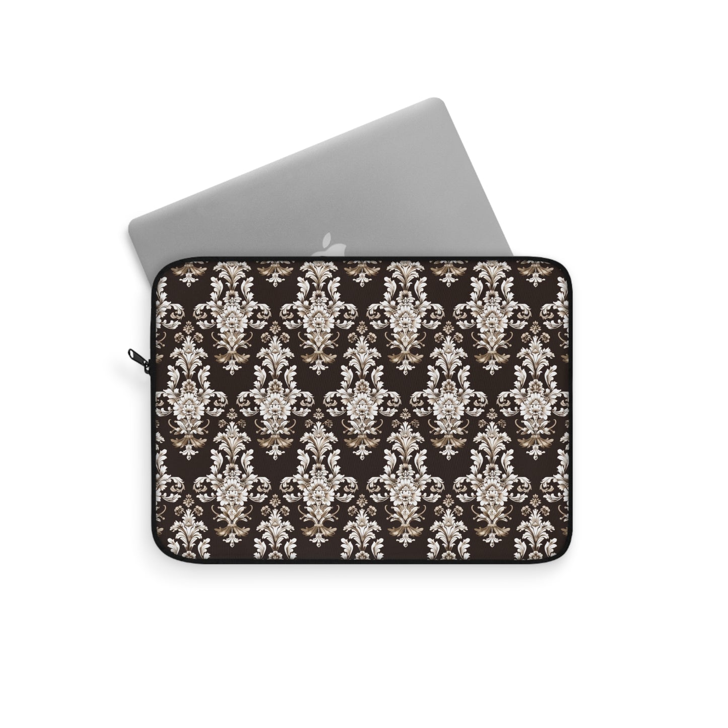 Elegant Rococo Pattern of Intricate Brown and White Floral Scroll Design Laptop or Ipad Protective Sleeve 3 Sizes Available