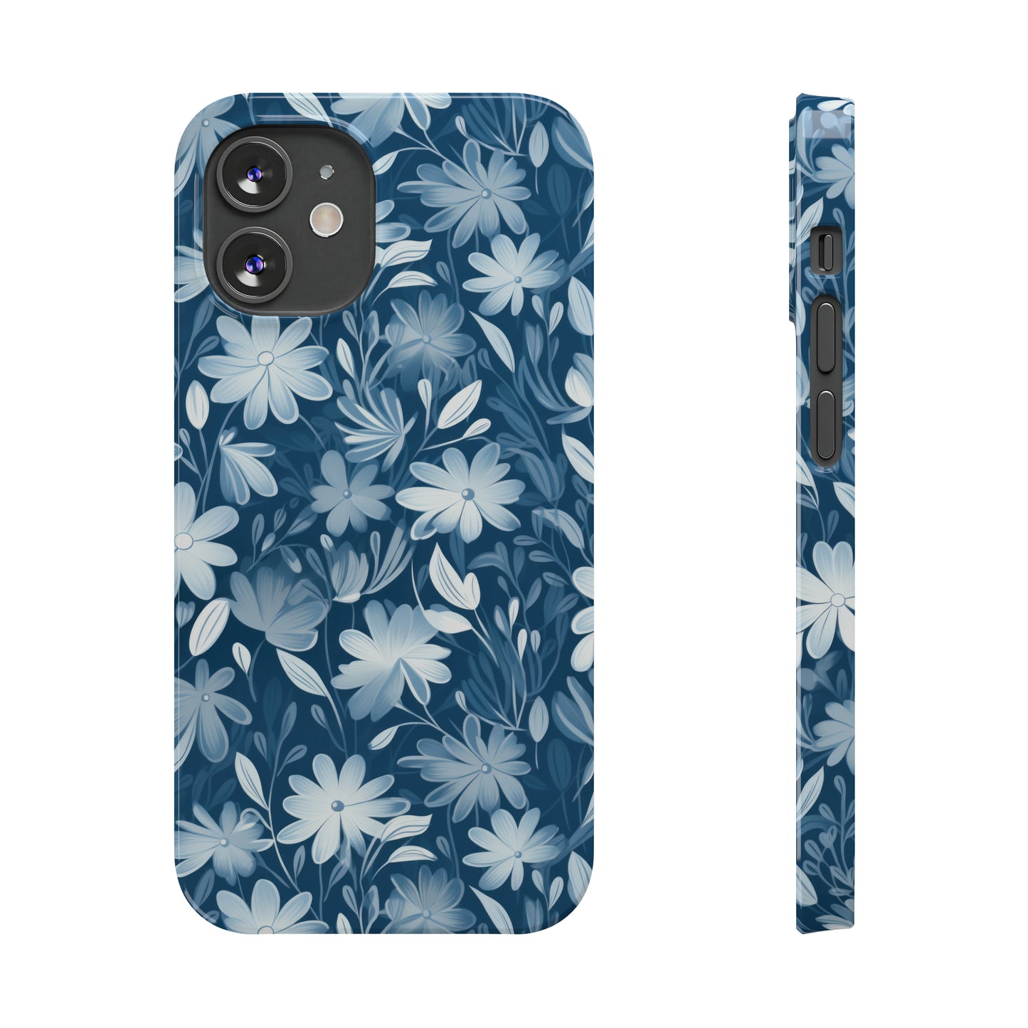 Gentle Elegance: Soft Muted Blue Flower Design Iphone 15-12 Slim Phone Case