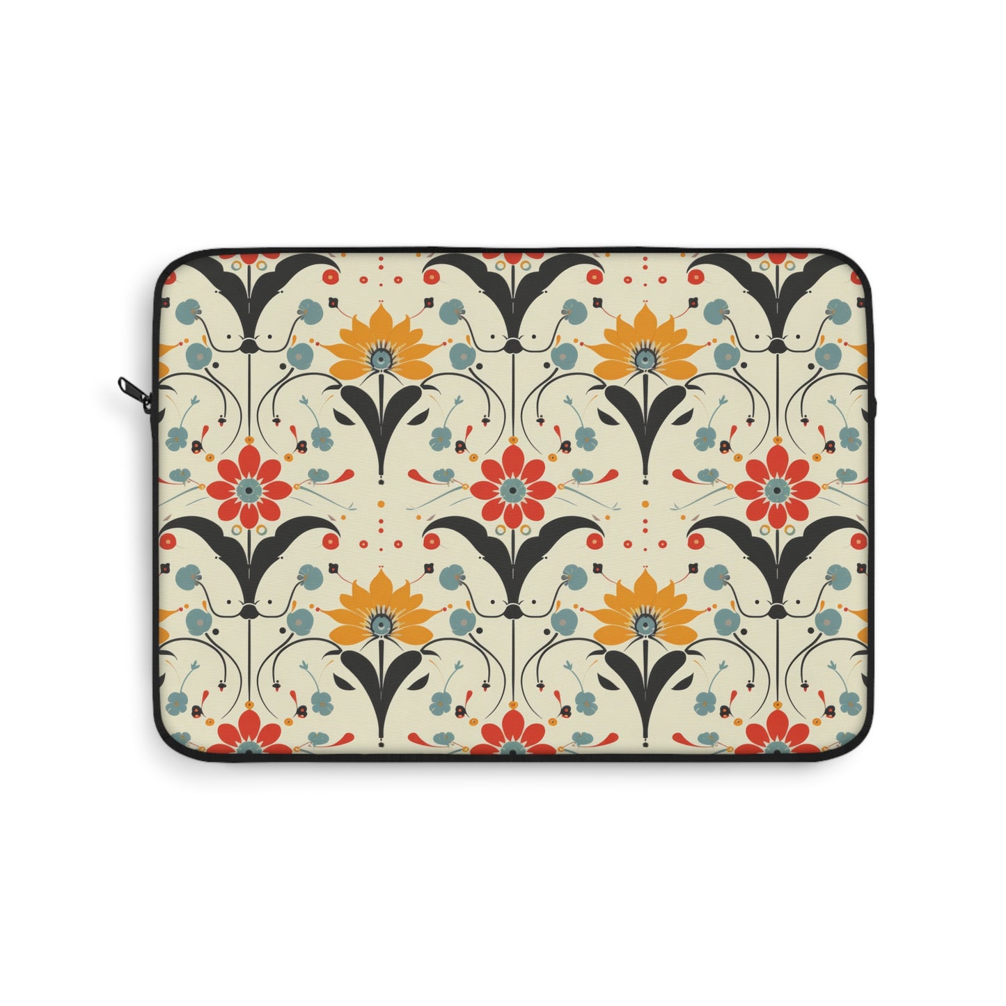 Whimsical Retro Garden in Muted Yellow, Red and Blues Laptop or Ipad Protective Sleeve 3 Sizes Available