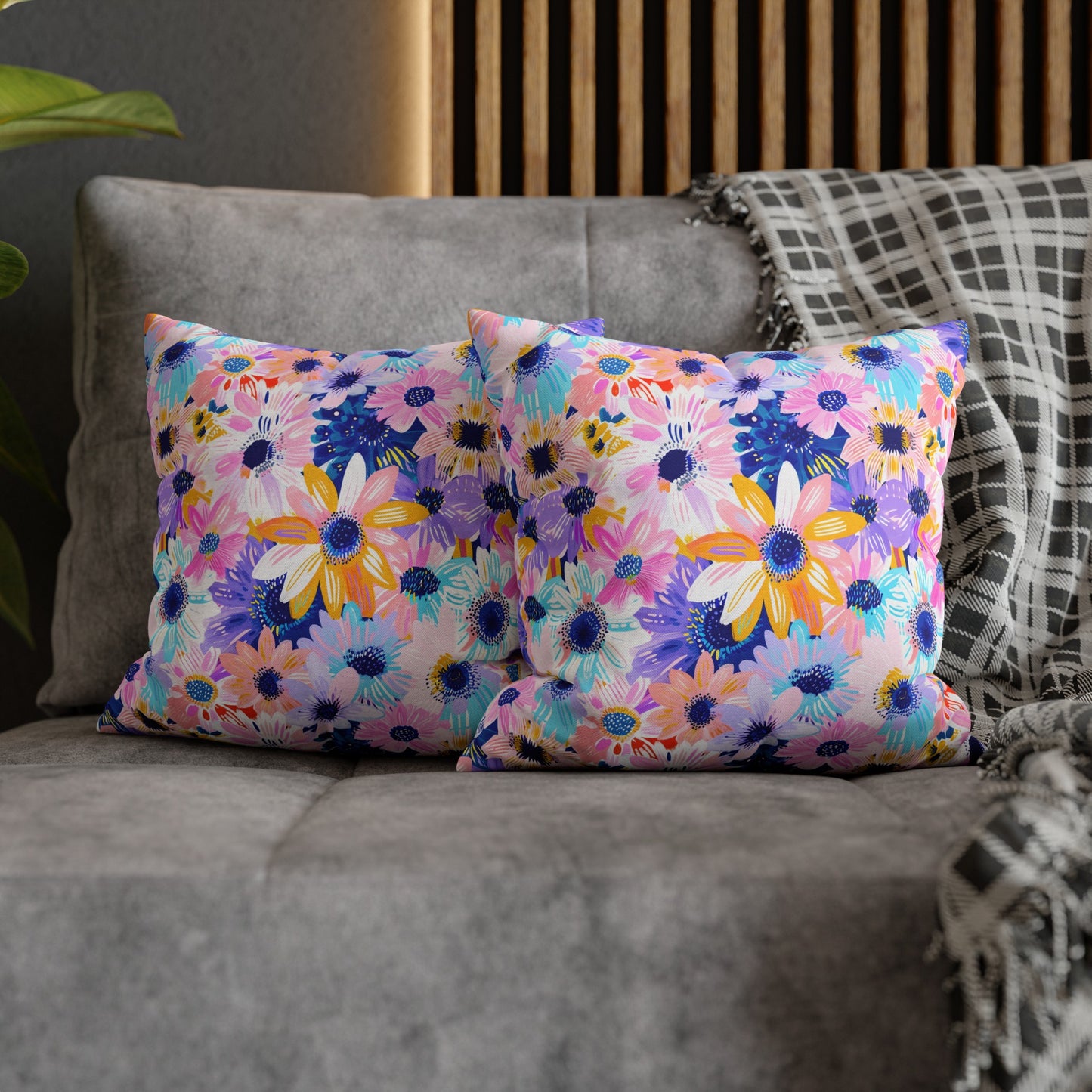 Watercolor Wonderland: Large Colorful Daisies Blooming with Radiance Spun Polyester Square Pillowcase 4 Sizes