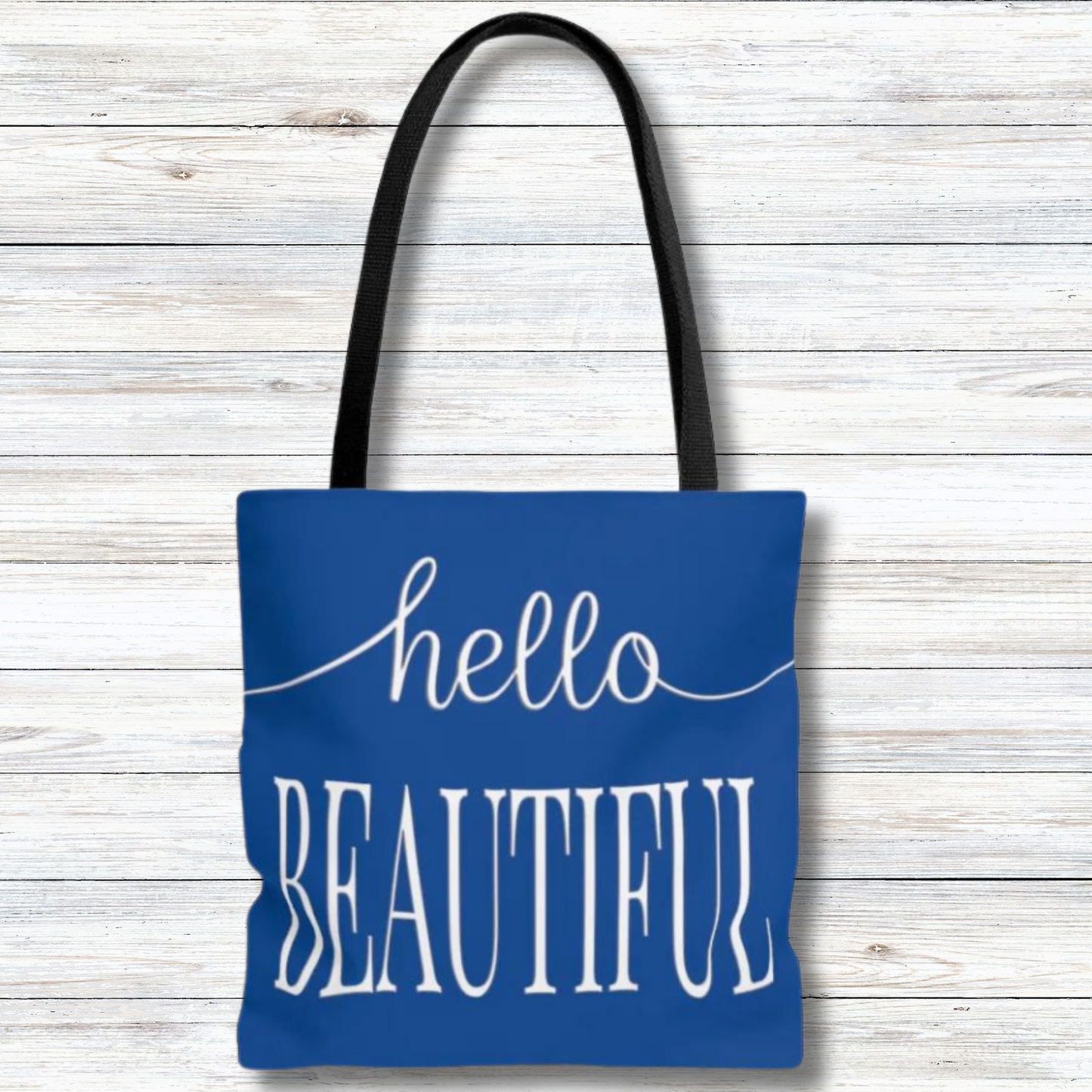 Hello Beautiful in White & Blue - Canvas Tote 3 Sizes