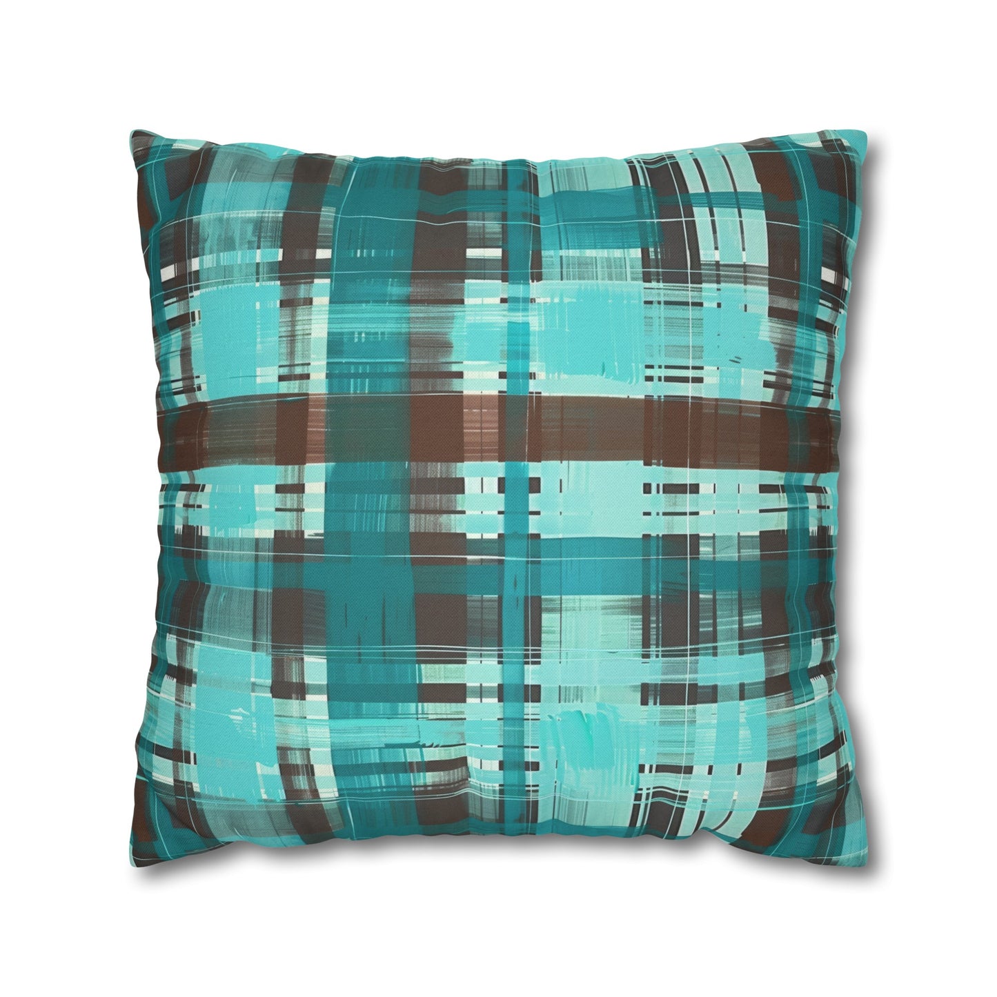 Bold Abstract Watercolor Plaid in Shades of Green and Brown Spun Polyester Square Pillowcase 4 Sizes