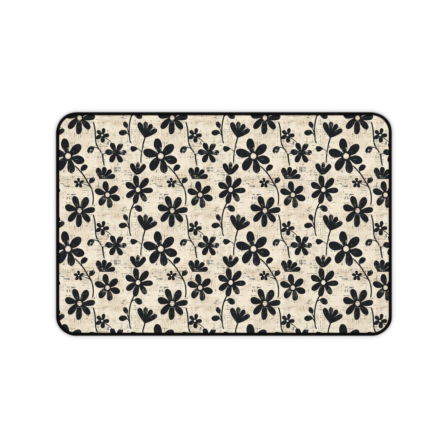 Distressed Black Floral on Beige Background Extended Gaming Mouse Pad  Desk Mat  - 3 Sizes