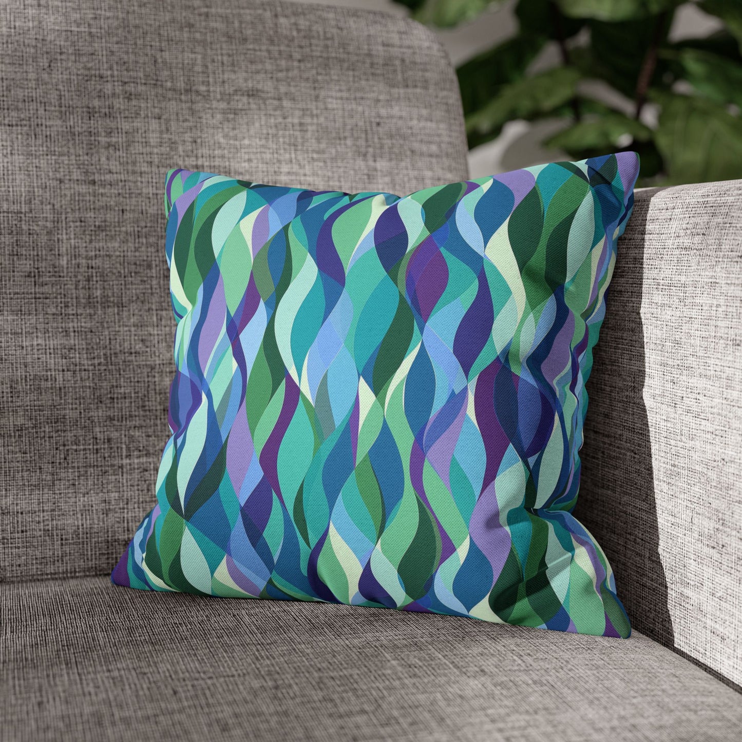 Modern Mosaic Art Ocean Waves of Blue and Green Spun Polyester Square Pillowcase 4 Sizes