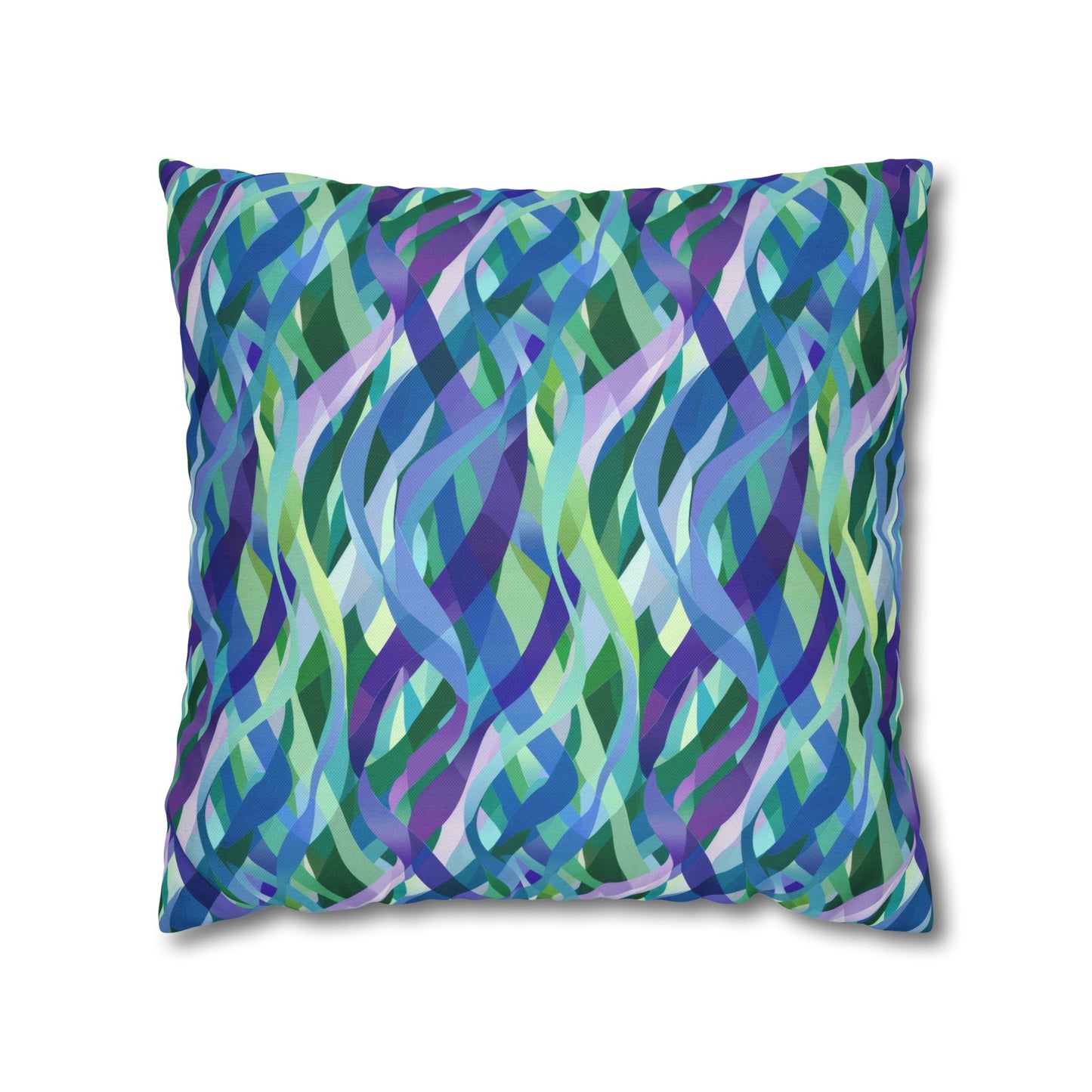 Vibrant Purple Blue and Green Ribbons Spun Polyester Square Pillowcase 4 Sizes