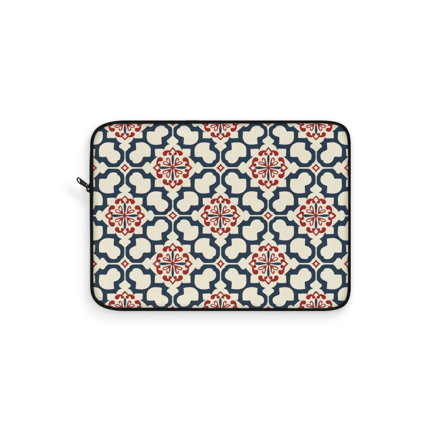 Traditional Korean Elegance in Bold Red and Navy Geometric Tile Pattern Laptop or Ipad Protective Sleeve 3 Sizes Available