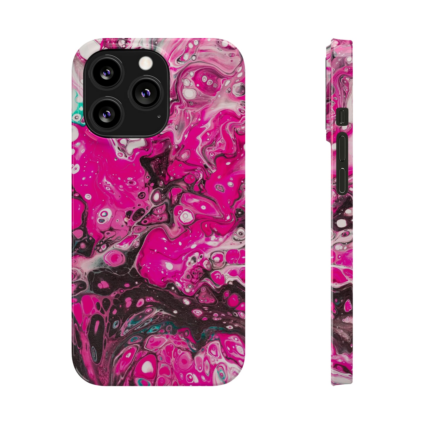 Pink, Black and White Alcohol Ink Design Iphone 15-12 Slim Phone Case