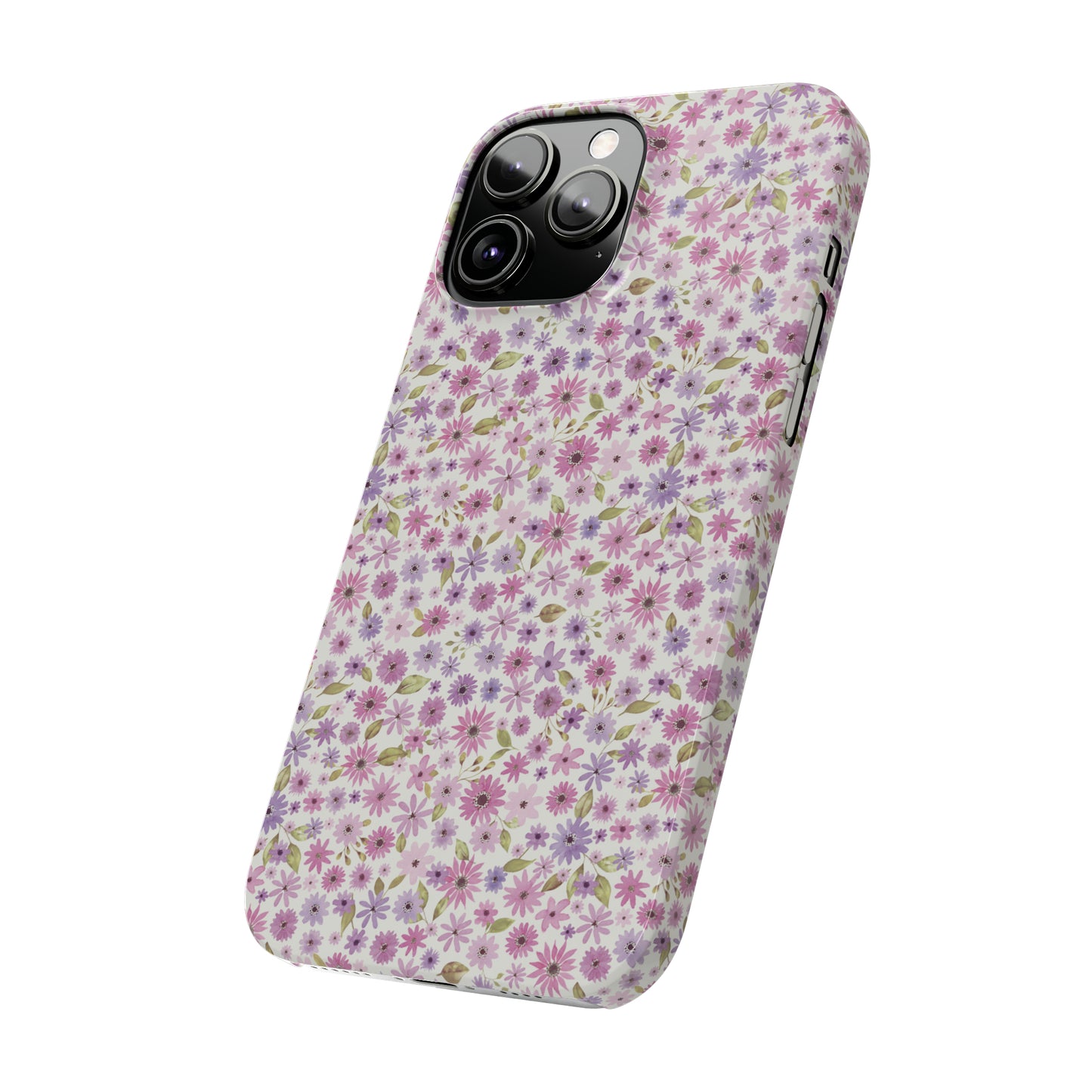 Pink and Purple Flower Design Iphone 15-12 Slim Phone Case