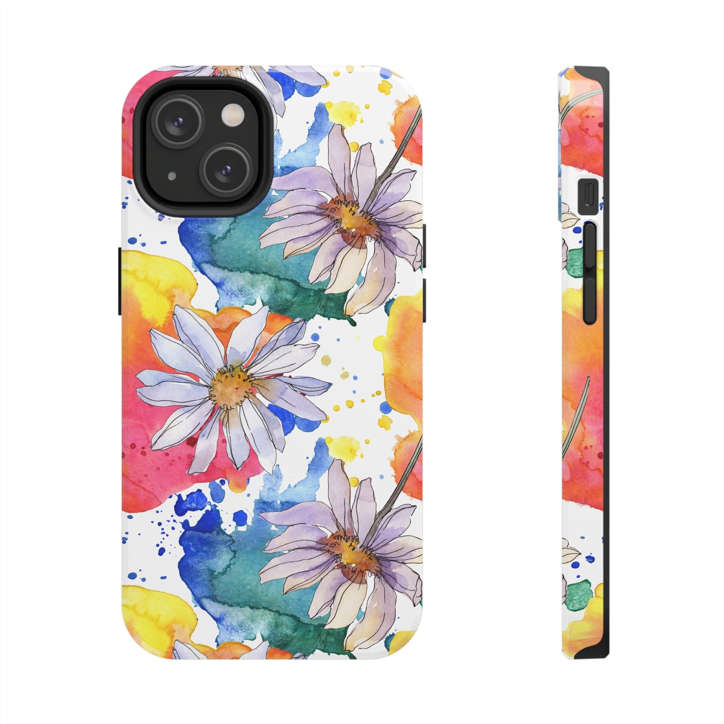 Large Colorful Watercolor Daisy Design Iphone Tough Phone Case