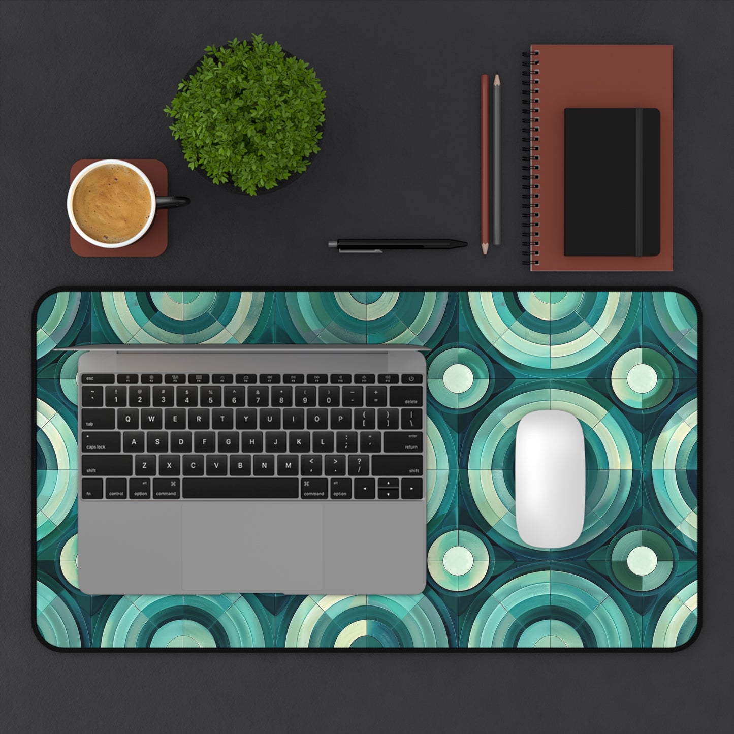 Oceanic Echoes of Layered Circles in Turquoise and Aqua Extended Gaming Mouse Pad  Desk Mat  - 3 Sizes