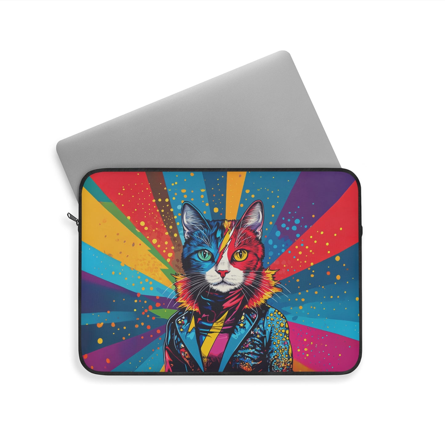 Cosmic Pop: Bowie-Inspired Cat Rockstar in Technicolor Laptop or Ipad Protective Sleeve 3 Sizes Available