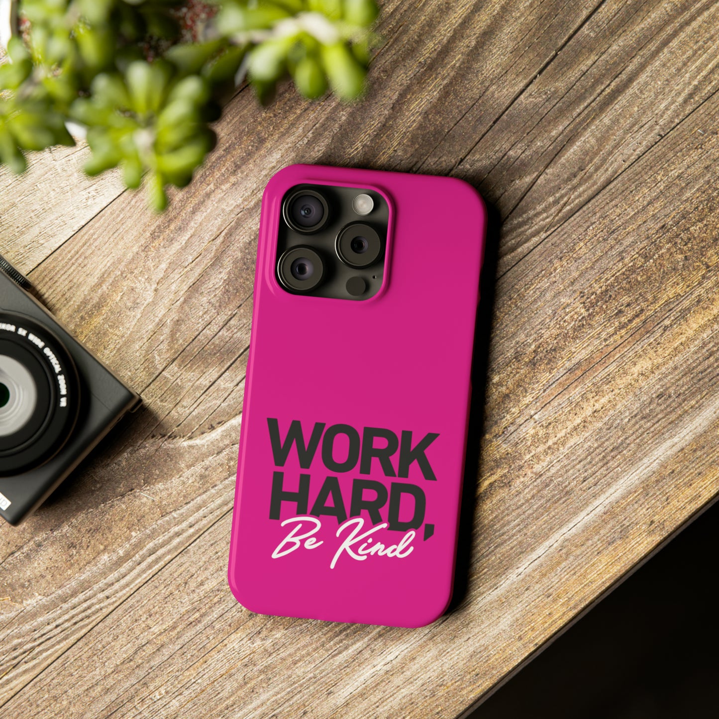 Pink - Work Hard Be Kind Iphone 15-12 Slim Phone Case