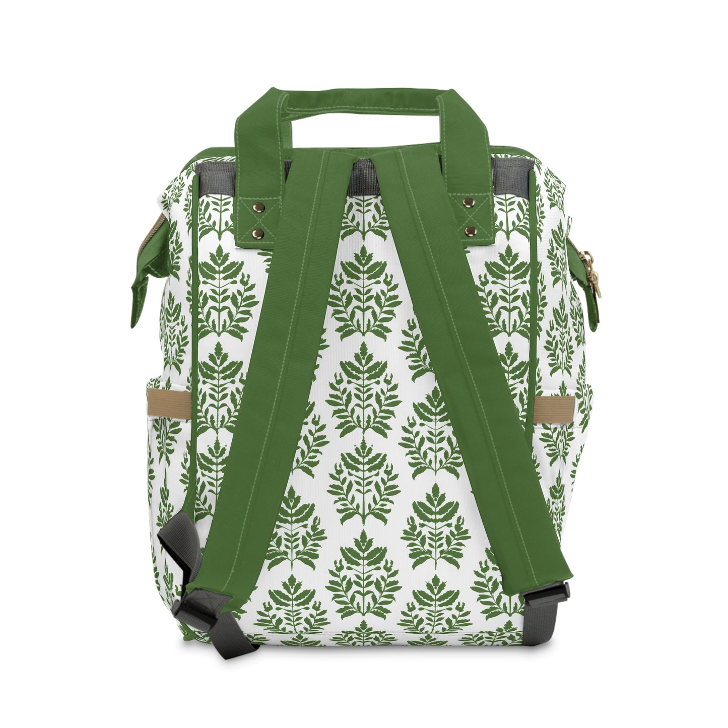 Verdant Harmony in Elegant Green Botanical Block Print Pattern Multifunctional Diaper Backpack