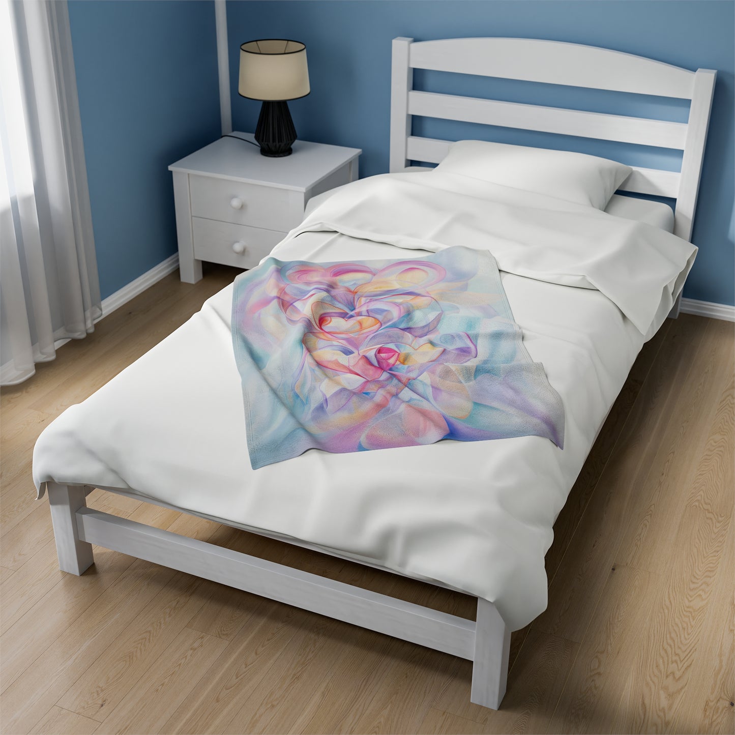 Ethereal Heart Harmony Abstract Pastel Love with Flowing Colors Velveteen Plush Blanket 3 Sizes