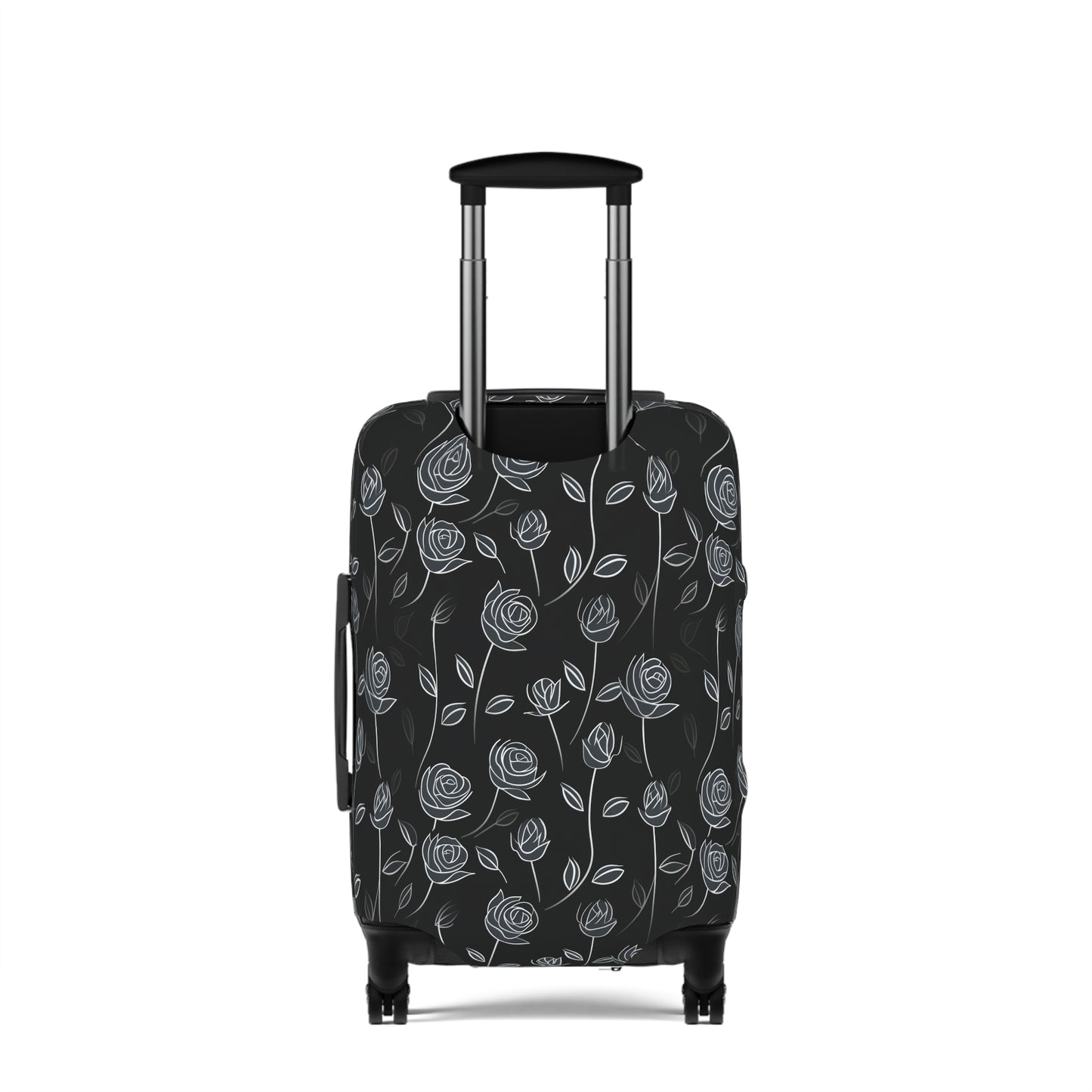 Contrasting Elegance: White Outlined Roses on a Black Background  - Luggage Protector and Cover 3 Sizes