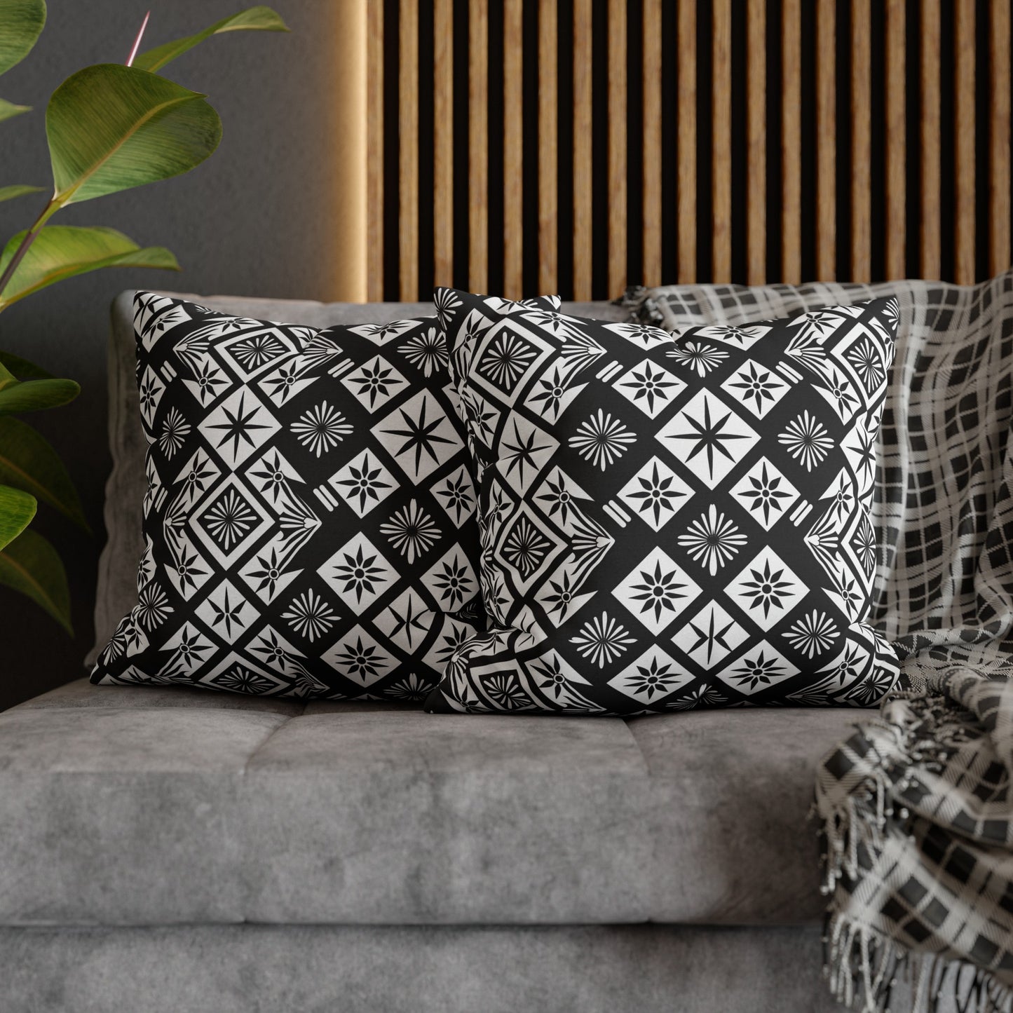 Monochrome Thai Dreamscape: Abstract Chevre Artistry Spun Polyester Square Pillowcase 4 Sizes