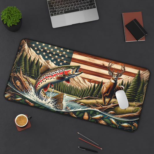 American Flag Trout Fishing Deer Camo Hunting Season Extended Gaming Mouse Pad  Desk Mat  - 3 Sizes