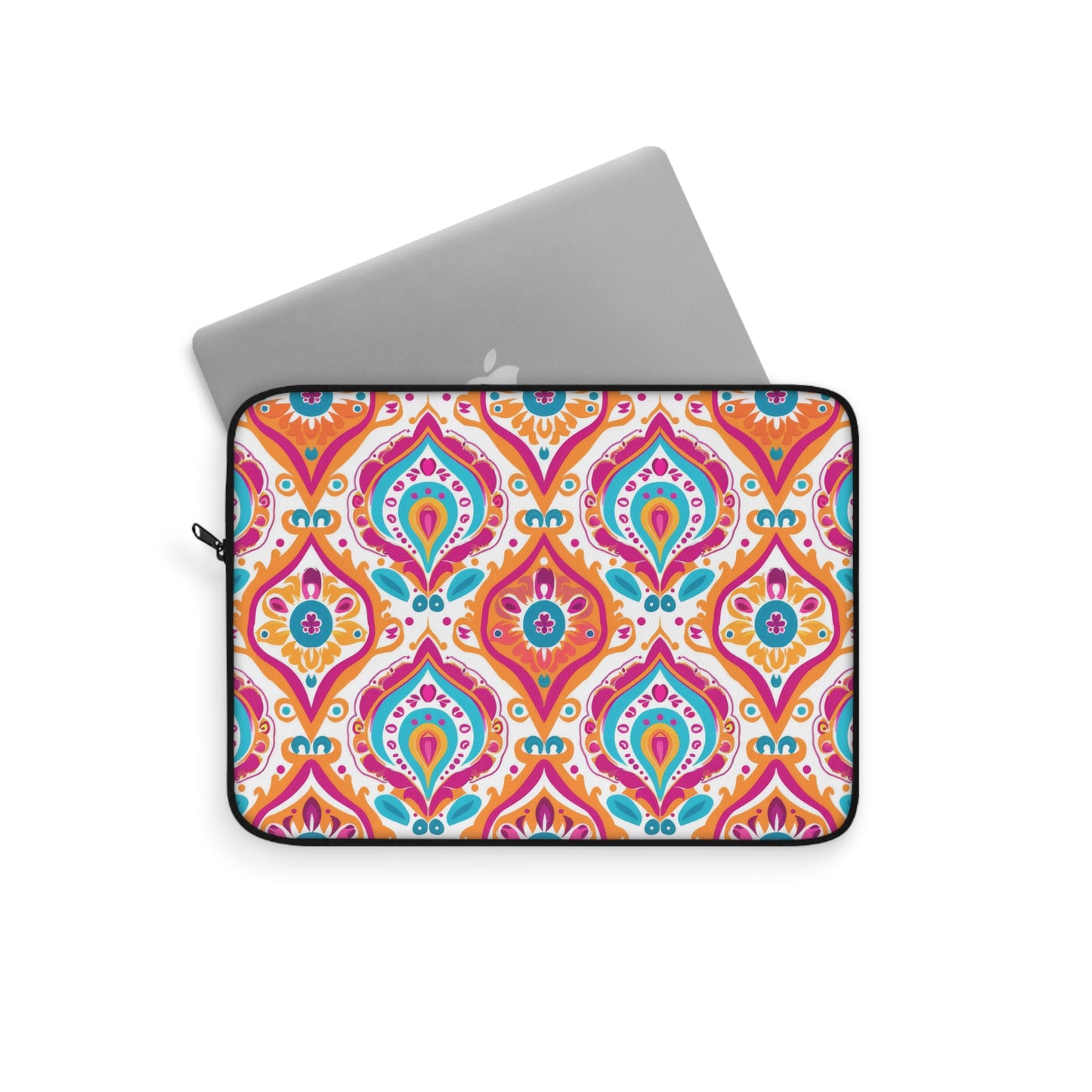 Bohemian Rapture of Floral Harmony in Lush Tangerine and Cerulean Laptop or Ipad Protective Sleeve 3 Sizes Available