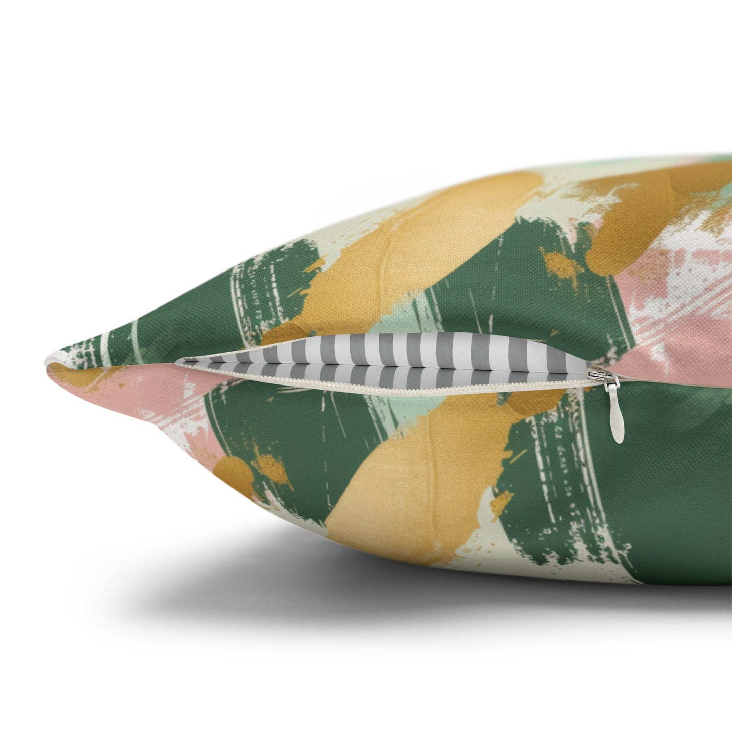 Spring Brushstrokes Abstract in Light Green, Pink, and Gold Spun Polyester Square Pillowcase 4 Sizes