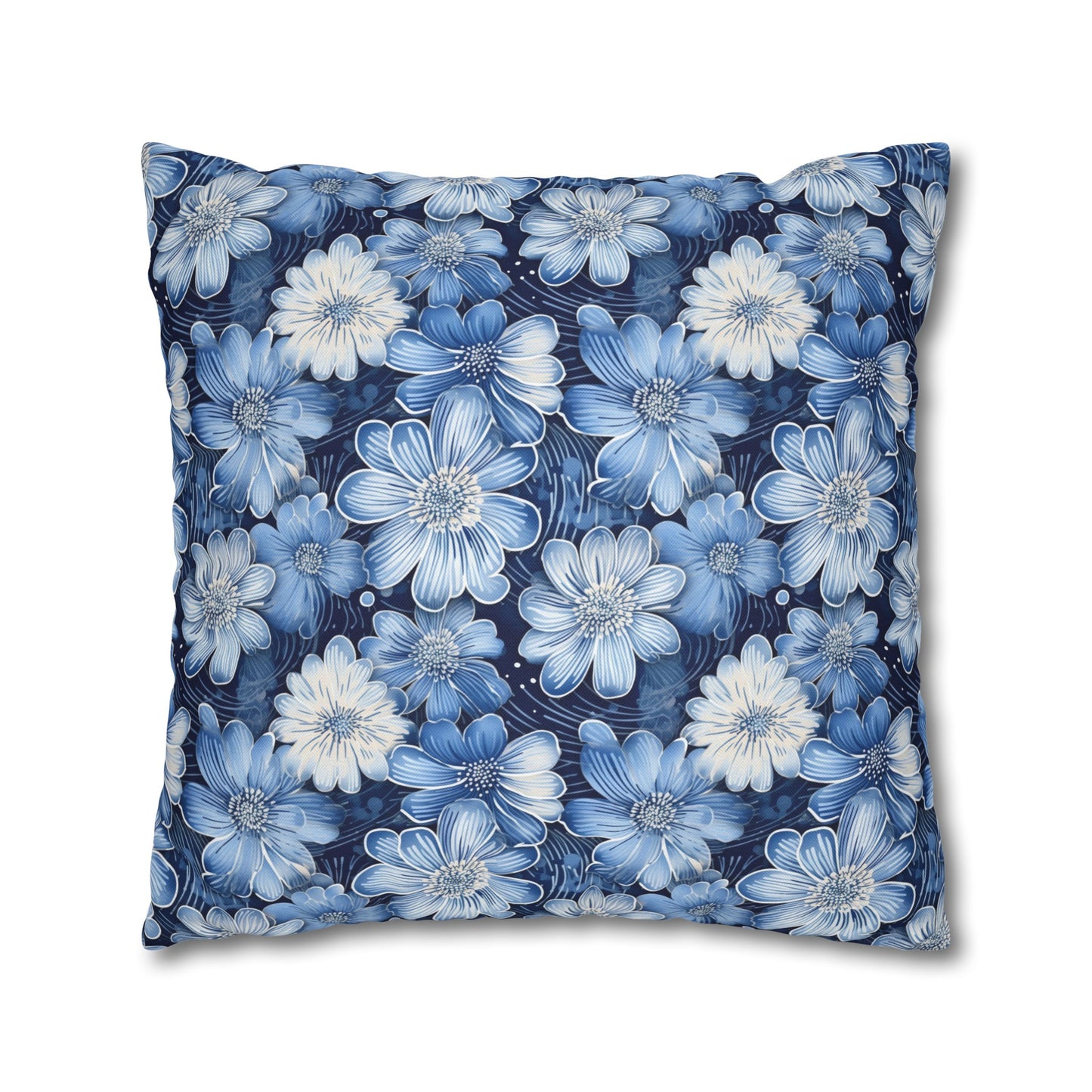 Watercolor Blossom in Blue and White Spun Polyester Square Pillowcase 4 Sizes