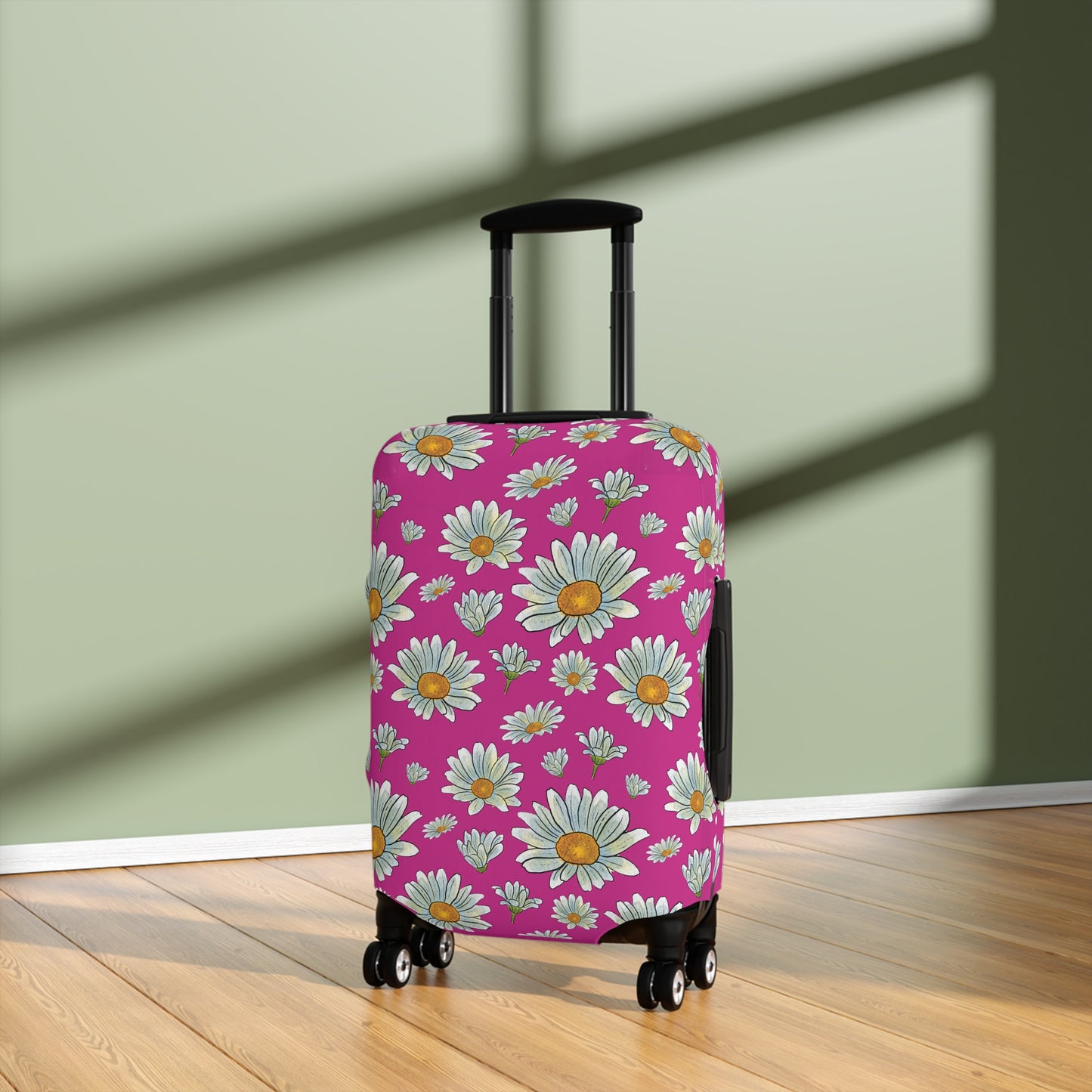 Large Watercolor Summer Daisies Blooming Against a Bold Pink Background  - Luggage Protector and Cover 3 Sizes