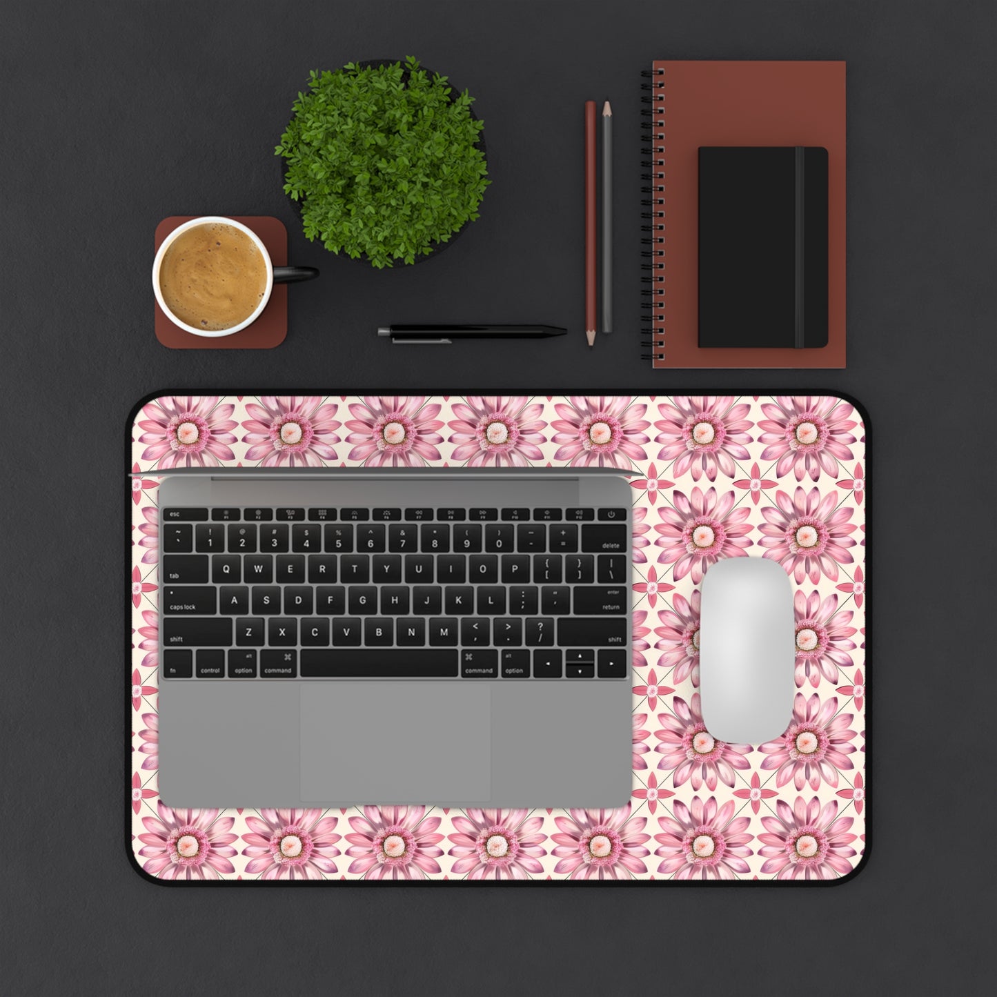 Radiant Pink Daisy Floral Pattern Extended Gaming Mouse Pad  Desk Mat  - 3 Sizes