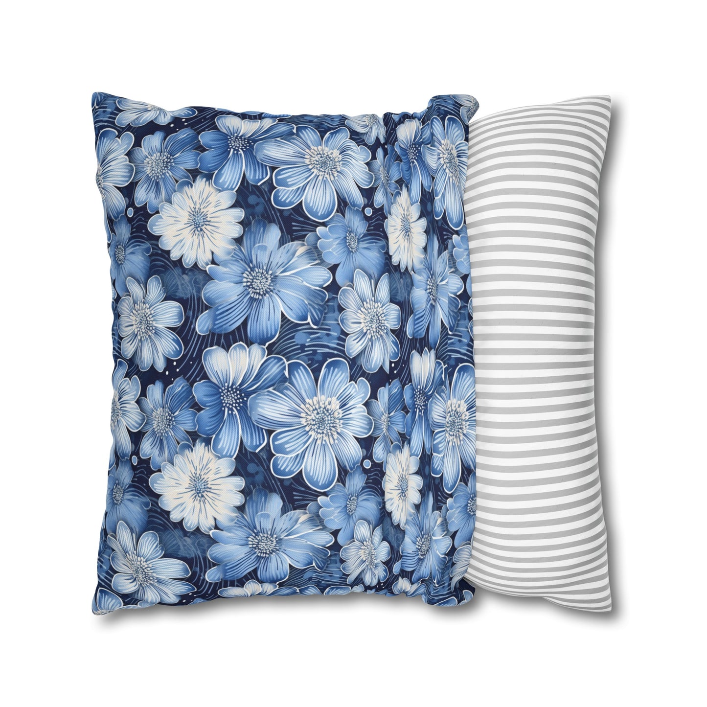 Watercolor Blossom in Blue and White Spun Polyester Square Pillowcase 4 Sizes