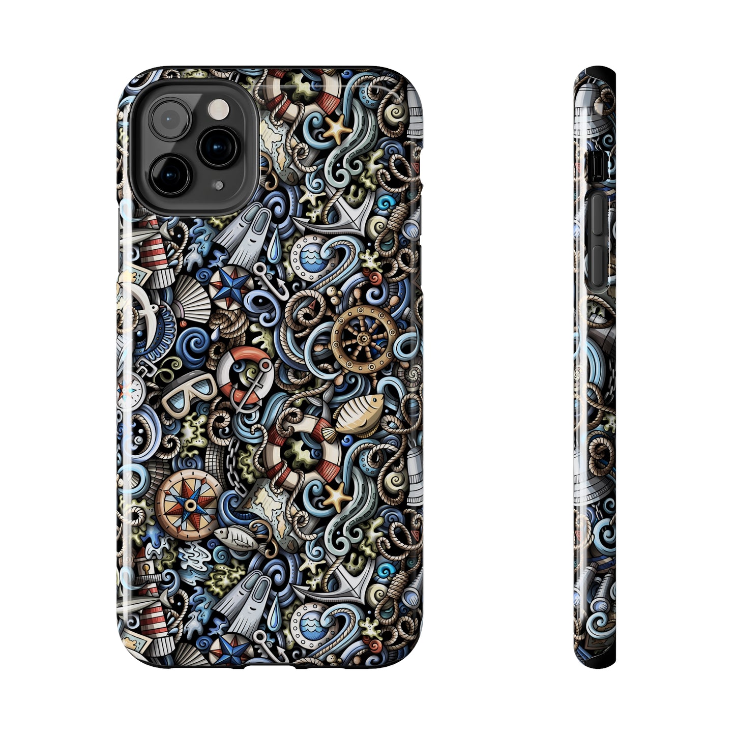 Nautical Ocean Navigation and Sealife Cartoon Design Iphone Tough Phone Case