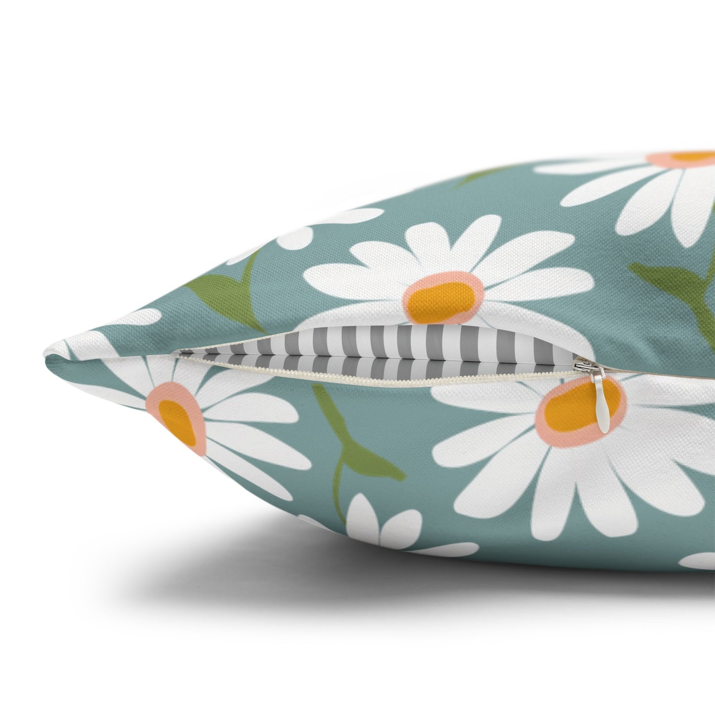 Cheerful Bright Daisy on Pastel Green Spun Polyester Square Pillowcase 4 Sizes