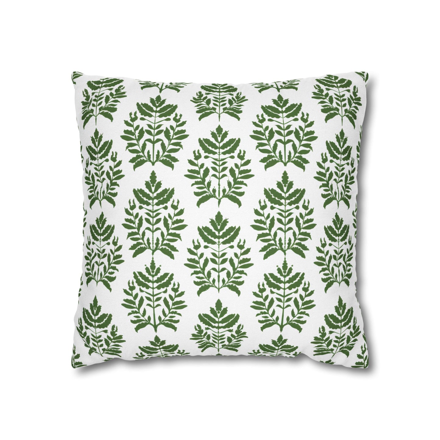 Verdant Harmony in Elegant Green Botanical Block Print Pattern Spun Polyester Square Pillowcase 4 Sizes