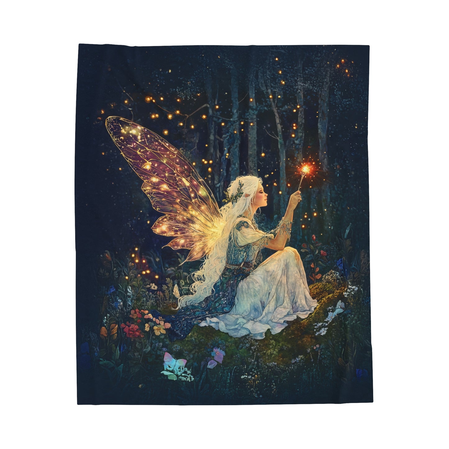 Ethereal Fairy with Glowing Wings Amidst Enchanted Forest Velveteen Plush Blanket 3 Sizes