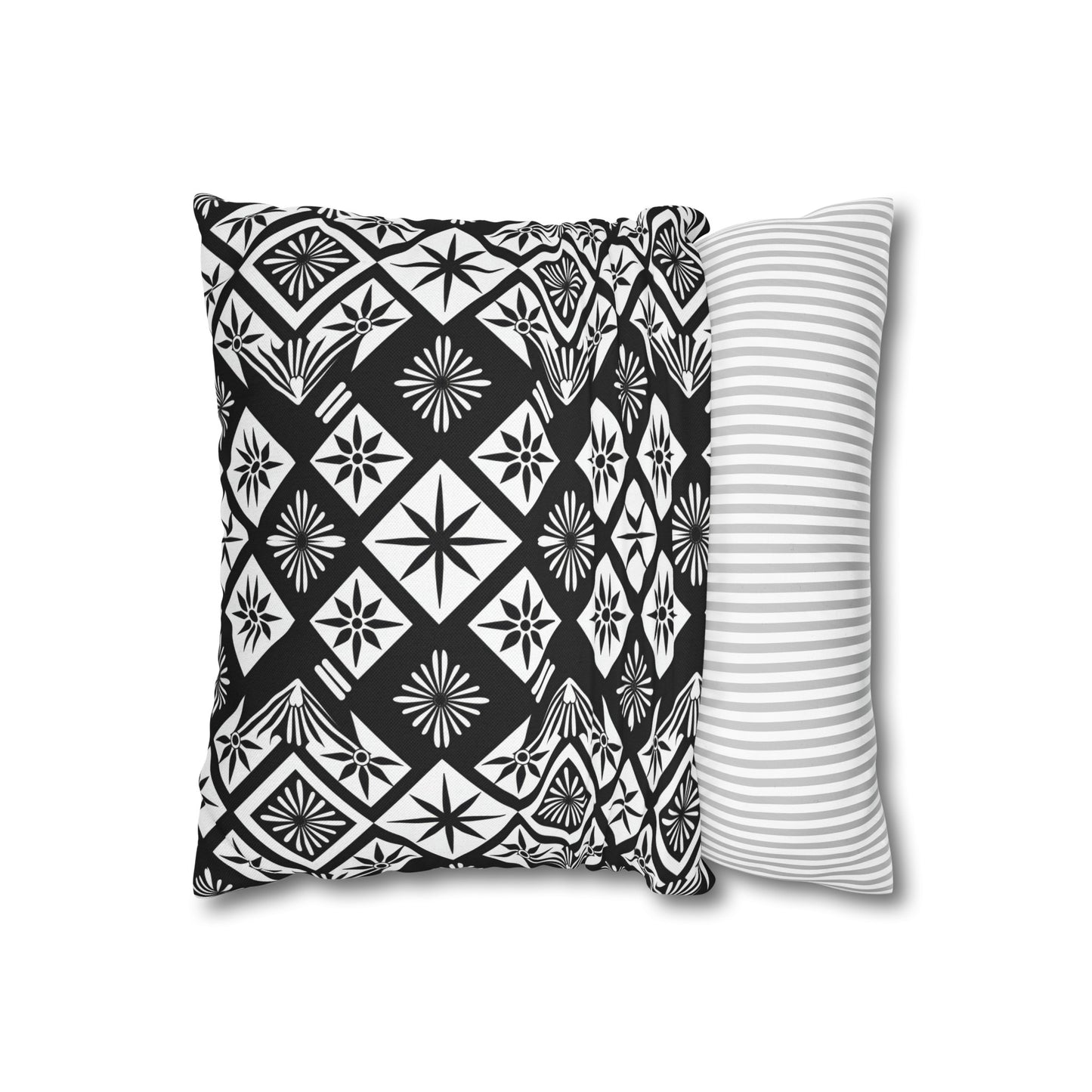 Monochrome Thai Dreamscape: Abstract Chevre Artistry Spun Polyester Square Pillowcase 4 Sizes