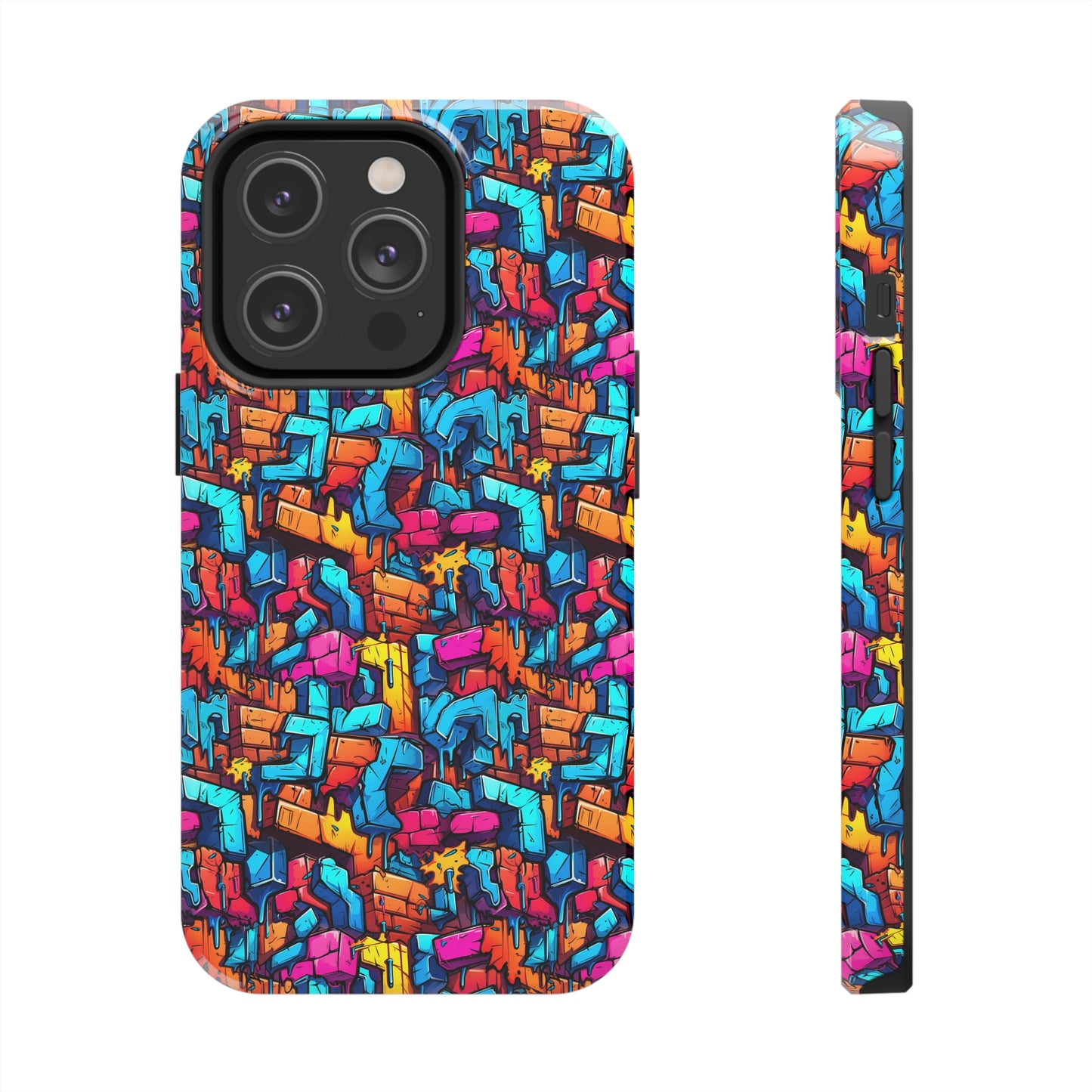 3D Rainbow Colored Graphic Blocks Design Iphone Tough Phone Case