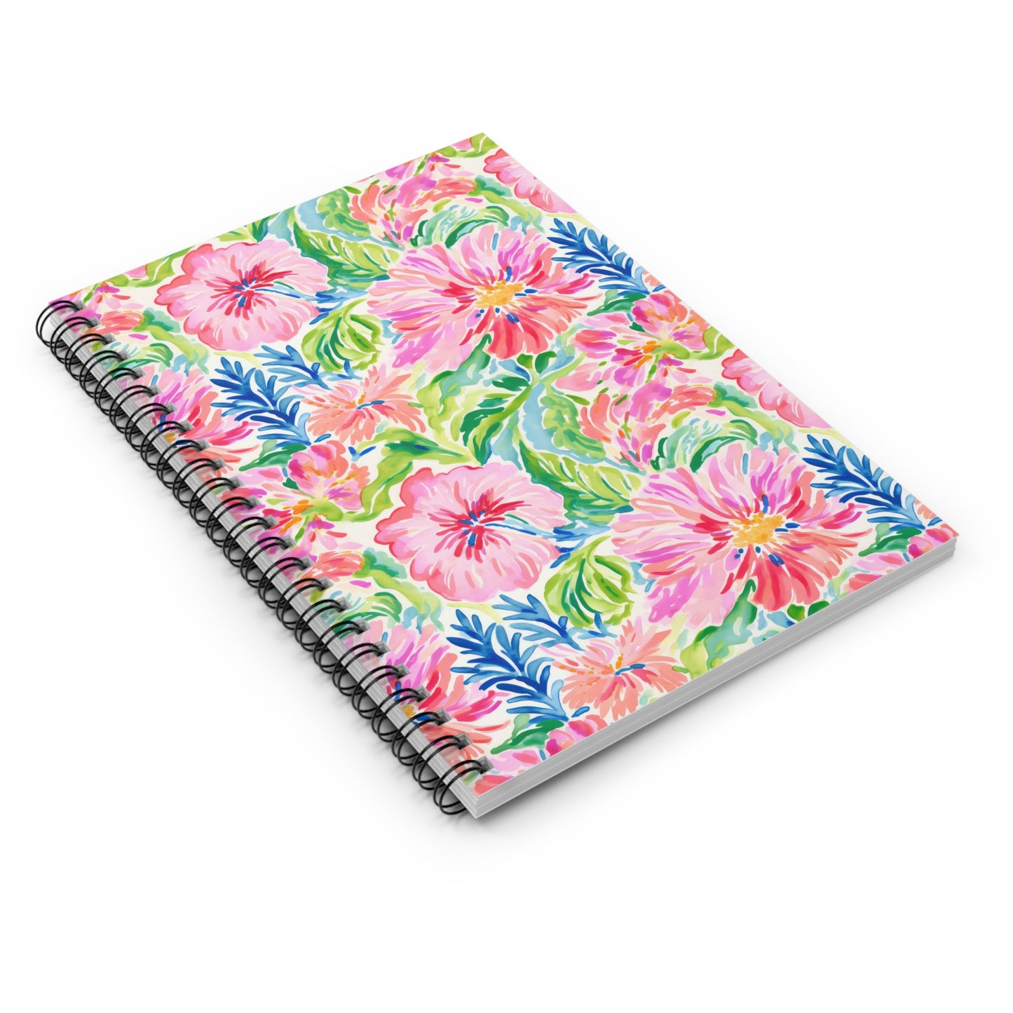 Pastel Oasis: Watercolor Hibiscus Flowers and Palms in Soft Hues Spiral Ruled Line Notebook