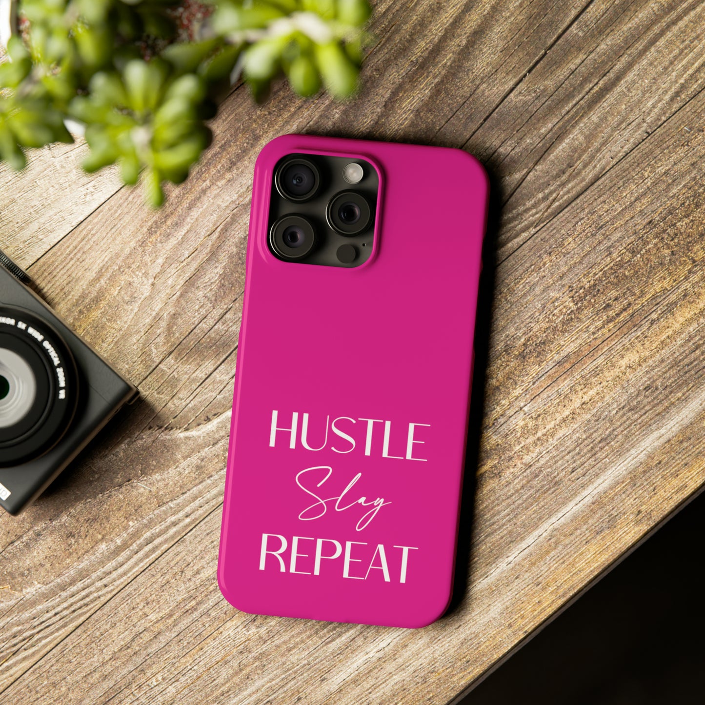 Pink - Hustle Slay Repeat Iphone 15-12 Slim Phone Case