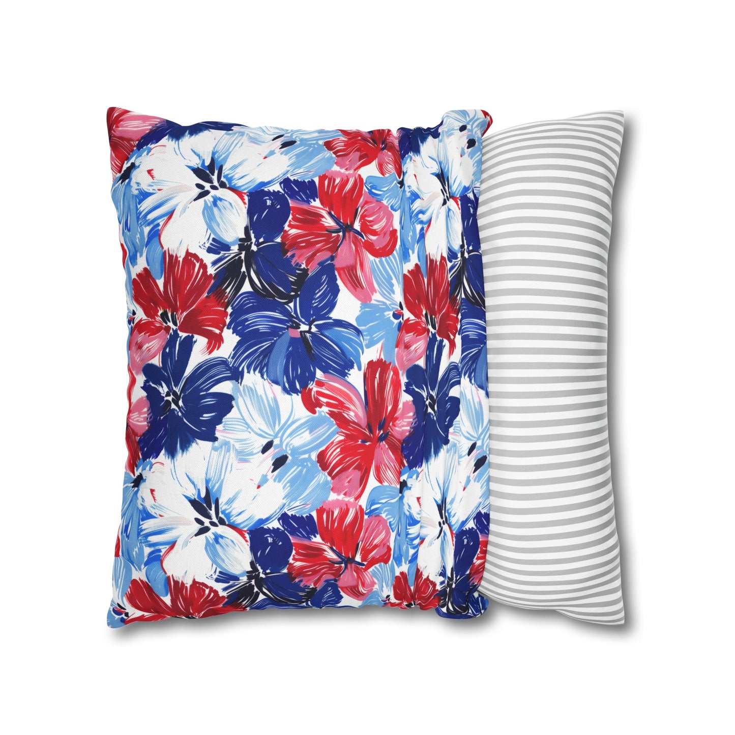 Americana Blooms: Large Watercolor Flowers in Red, White, and Blue Spun Polyester Square Pillowcase 4 Sizes