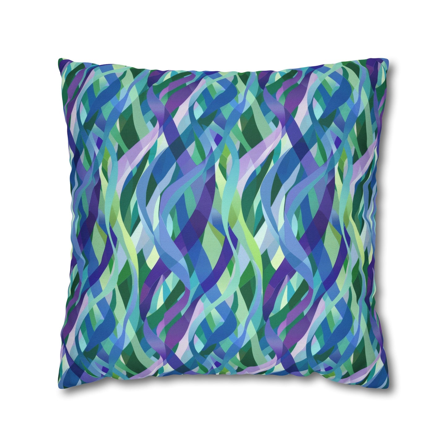 Vibrant Purple Blue and Green Ribbons Spun Polyester Square Pillowcase 4 Sizes