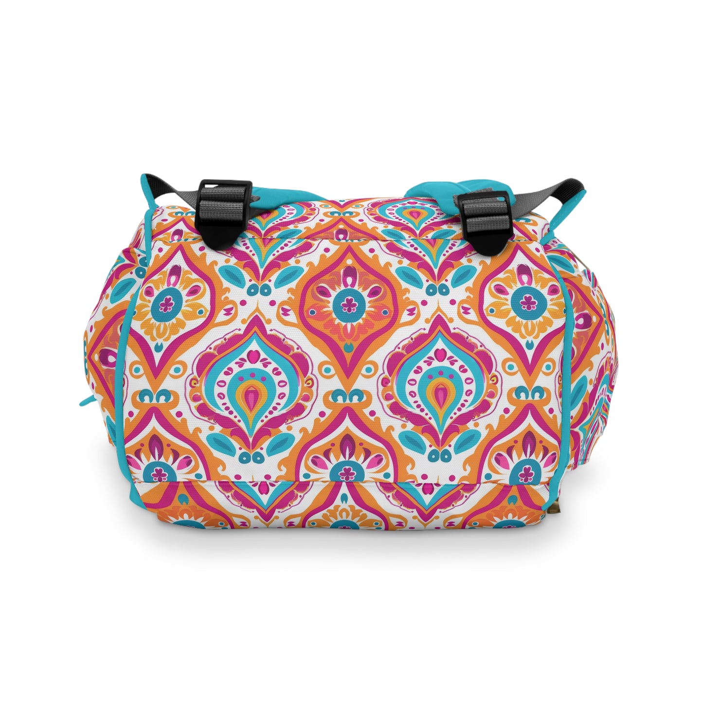 Bohemian Rapture of Floral Harmony in Lush Tangerine and Cerulean Multifunctional Diaper Backpack