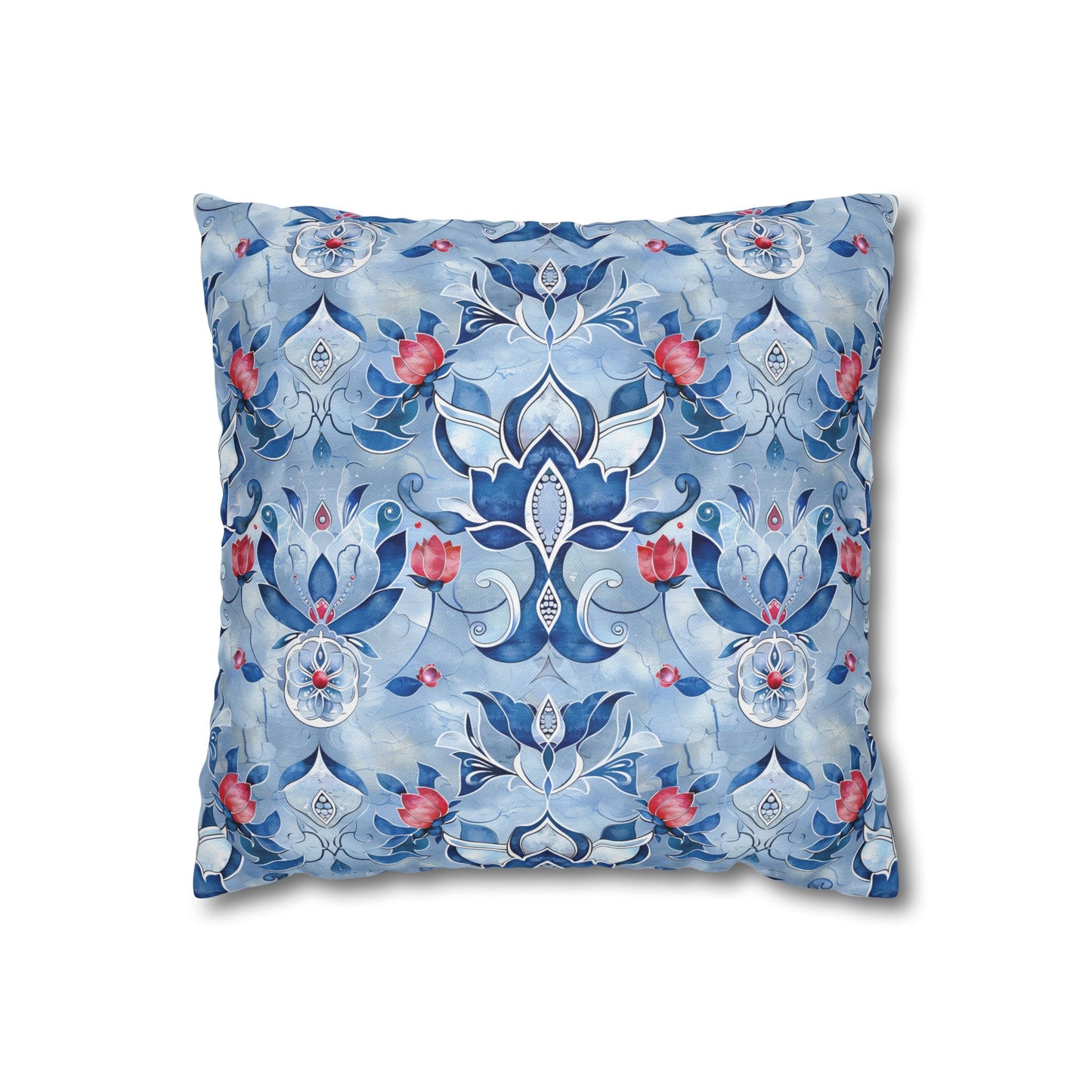 Enchanting Blue and Pink Lotus Mosaic Spun Polyester Square Pillowcase 4 Sizes