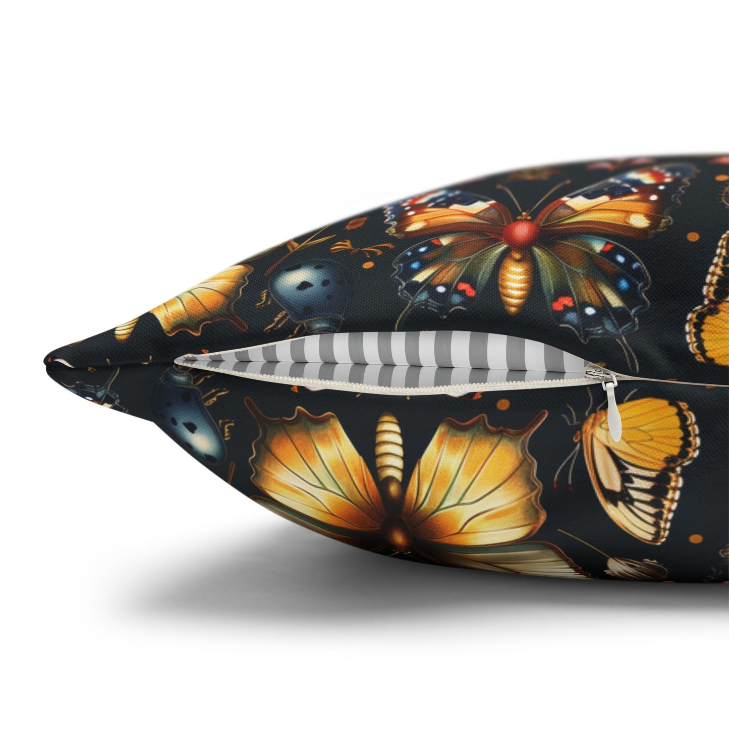 Enchanted Garden of Butterflies and Botanicals in Rich Autumn Hues on a Deep Night Background Polyester Square Pillowcase 4 Sizes