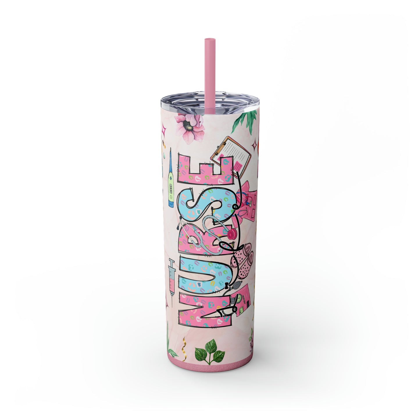 Nurturing Hearts: Peace, Love, and Nursing 20oz Skinny Tumbler with Straw