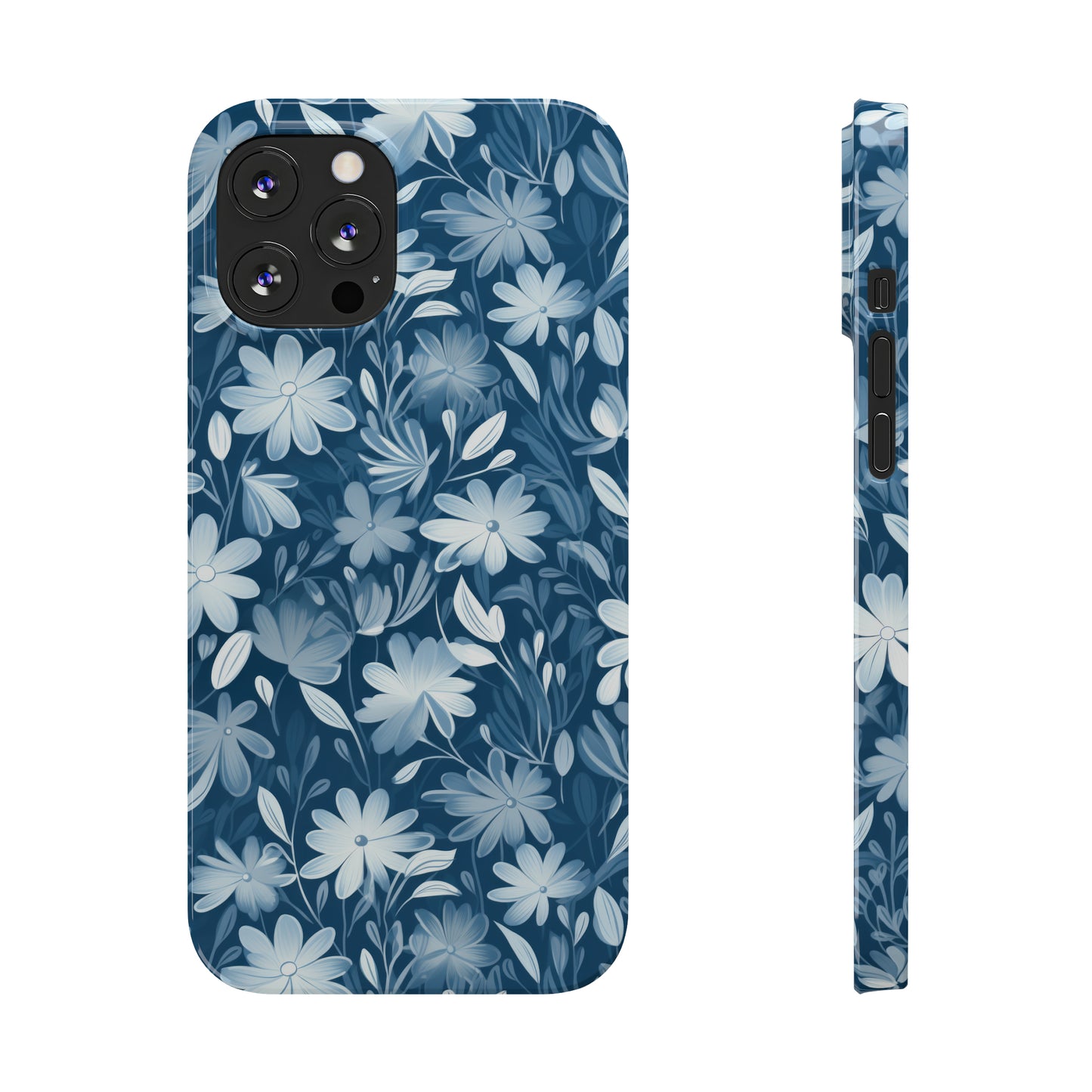 Gentle Elegance: Soft Muted Blue Flower Design Iphone 15-12 Slim Phone Case