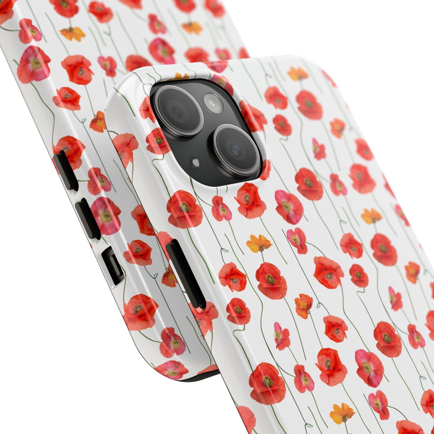 Vivid Elegance: Bright Red Poppies on a White Background Iphone Tough Phone Case