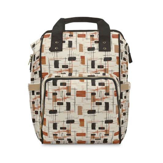 Modern Artistry in Bold and Minimalistic Pattern in a Palette of Black, Dark Orange, and Beige Multifunctional Diaper Backpack