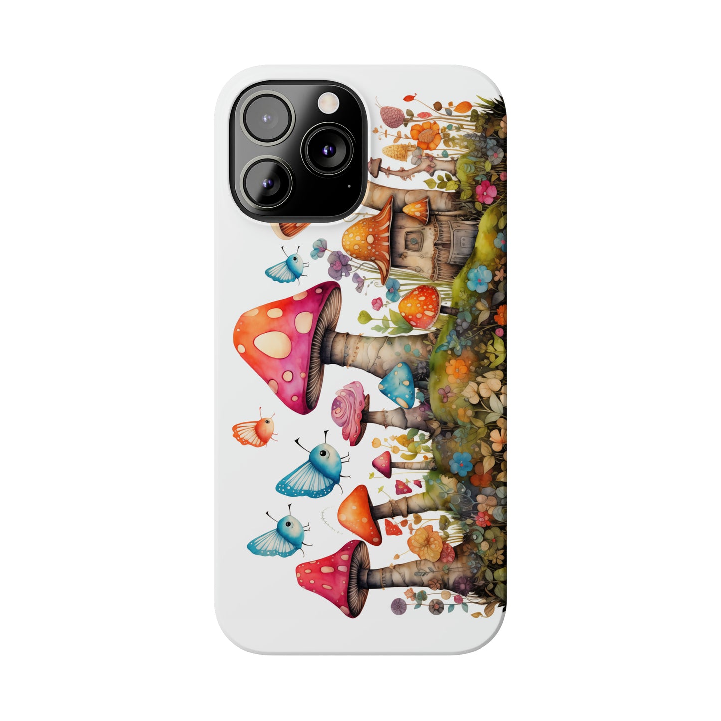 Enchanting Mushroom Cottage Adorned with Butterflies and Toadstools Iphone 15-12 Slim Phone Case