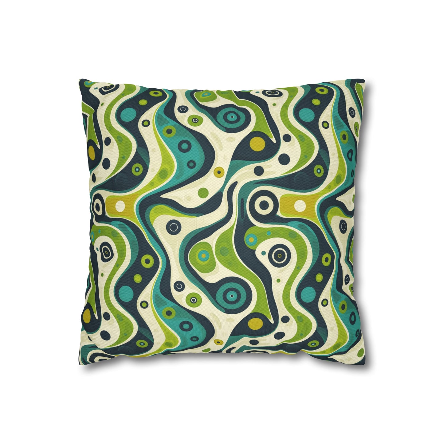 Groovy Retro Greens and Blues Abstract Waves Spun Polyester Square Pillowcase 4 Sizes