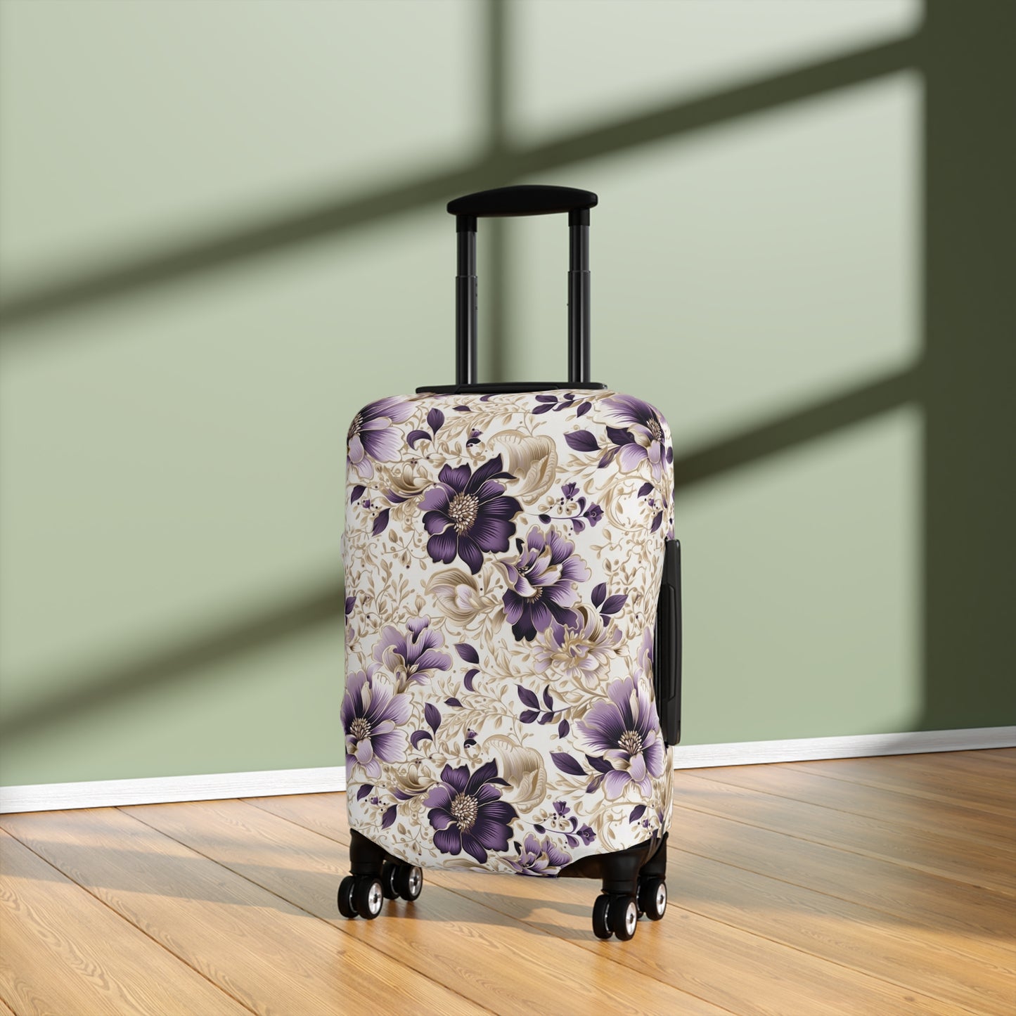 Purple Majesty: Watercolor Floral Design with Gold Foliage Accents  - Luggage Protector and Cover 3 Sizes